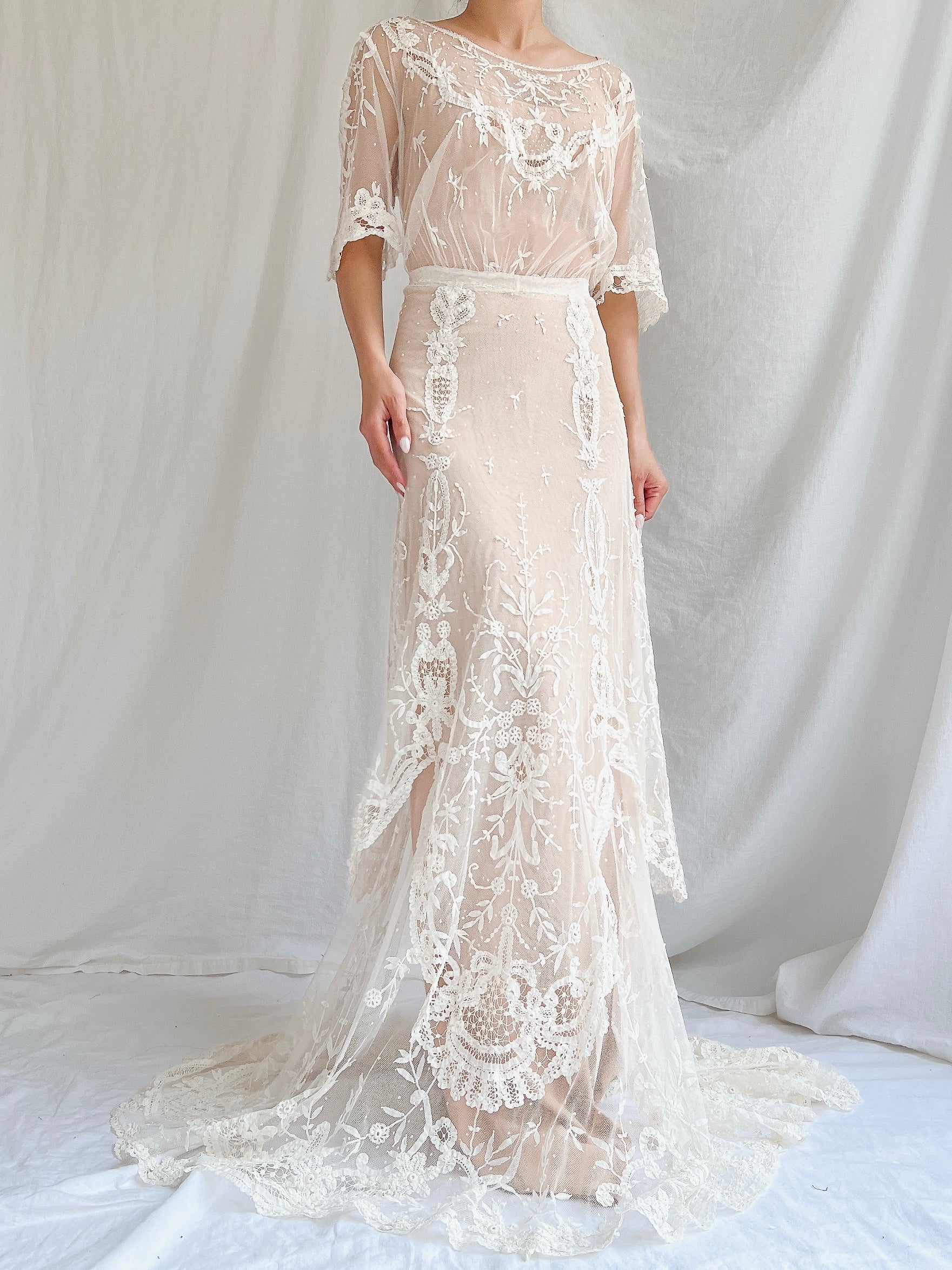 Antique Duchesse Lace Gown with Silk Slip - S | G O S S A M E R Antique Duchesse Lace Gown with Silk Slip - S | G O S S A M E R