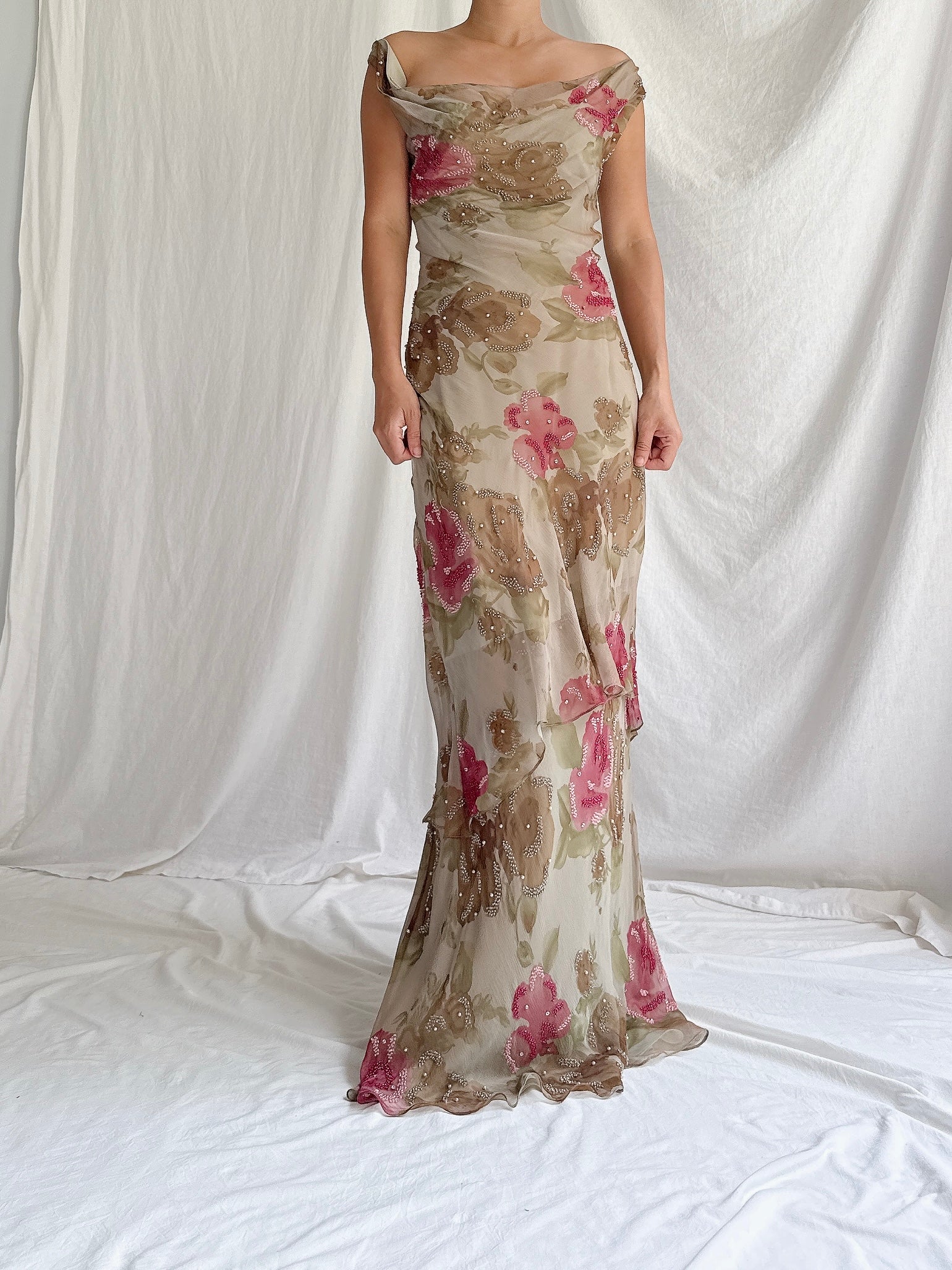 1990s Rayon Floral Gown - M