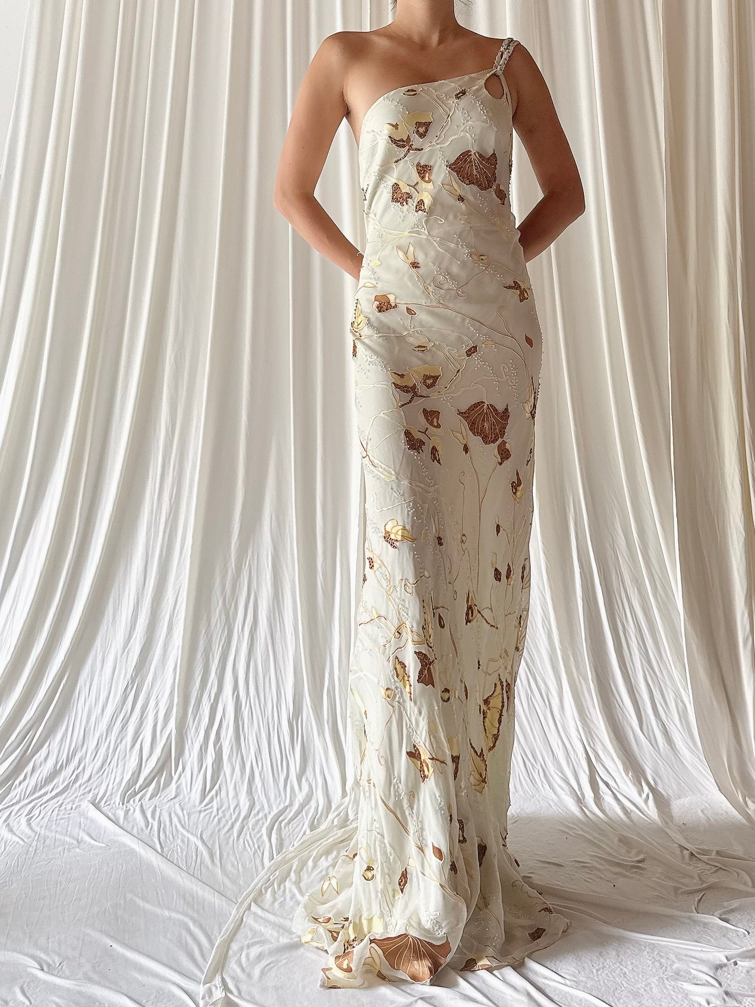 Vintage Seafoam Bias Cut Silk Beaded Dress - US 10