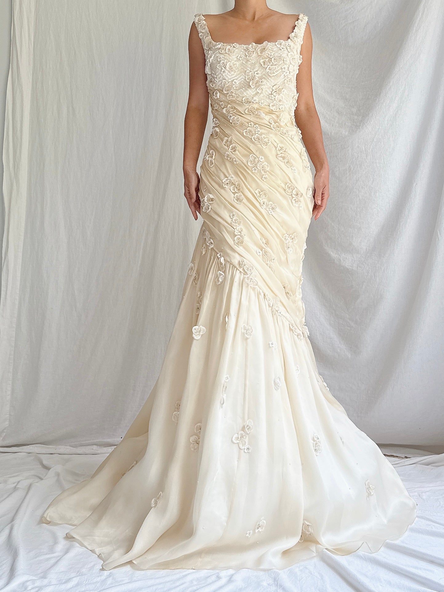 Vintage YSA Makino Silk Organza Gown with Appliqués - M