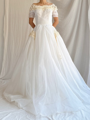 1950s Voile Chiffon Gown - XS