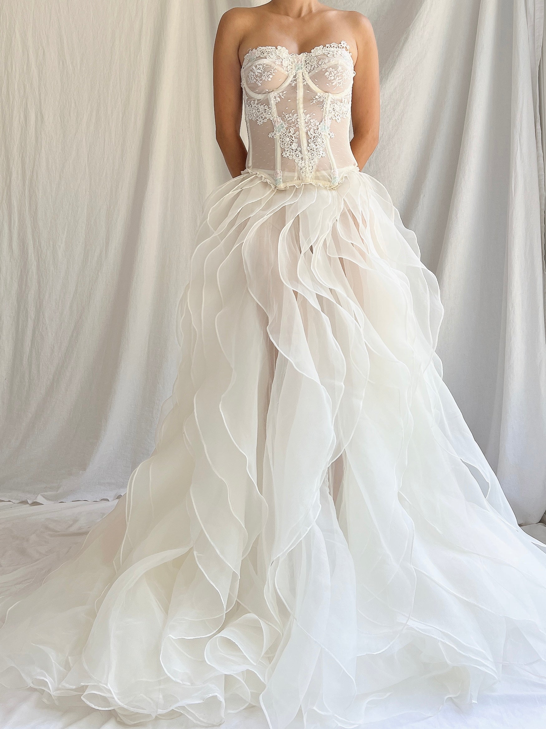 Vintage Organza Ruffle Skirt M