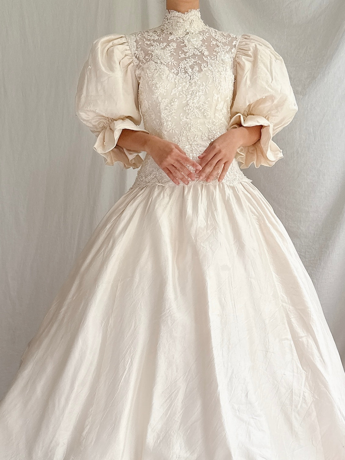 Vintage Puff Sleeve Silk Gown - S/4