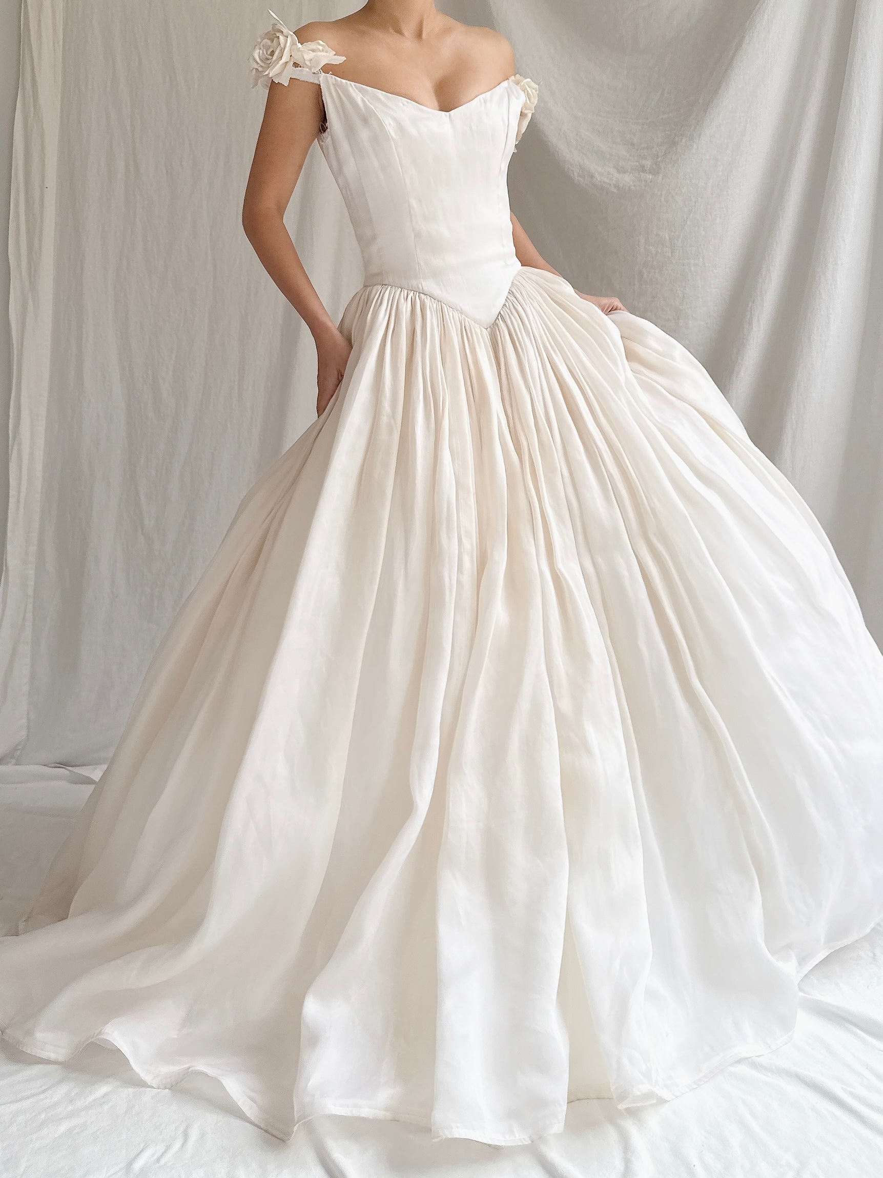 Vintage Silk Organza Off-the-Shoulder Gown - XS/2
