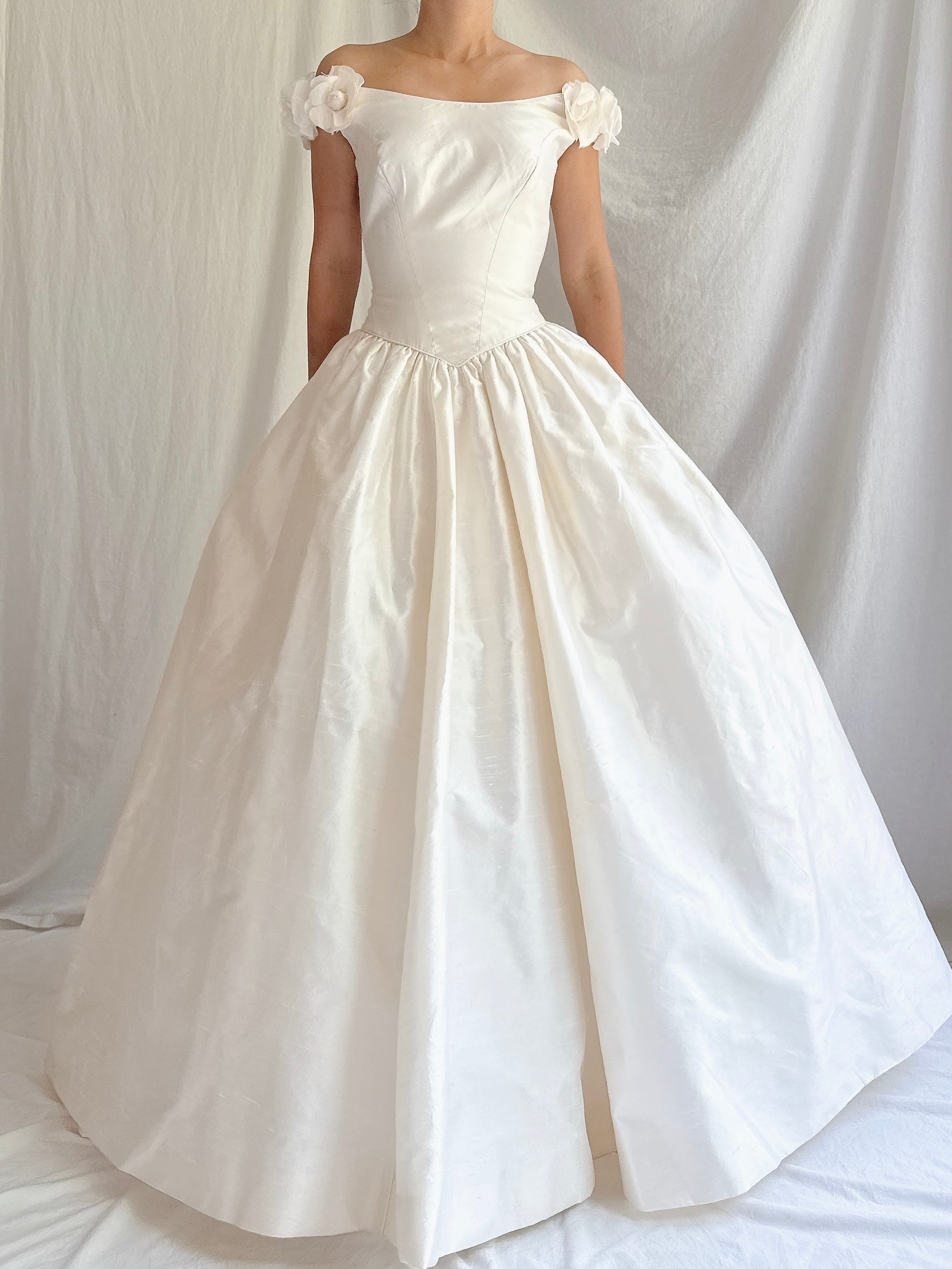 1990s Silk Flower Embellished Gown - XS