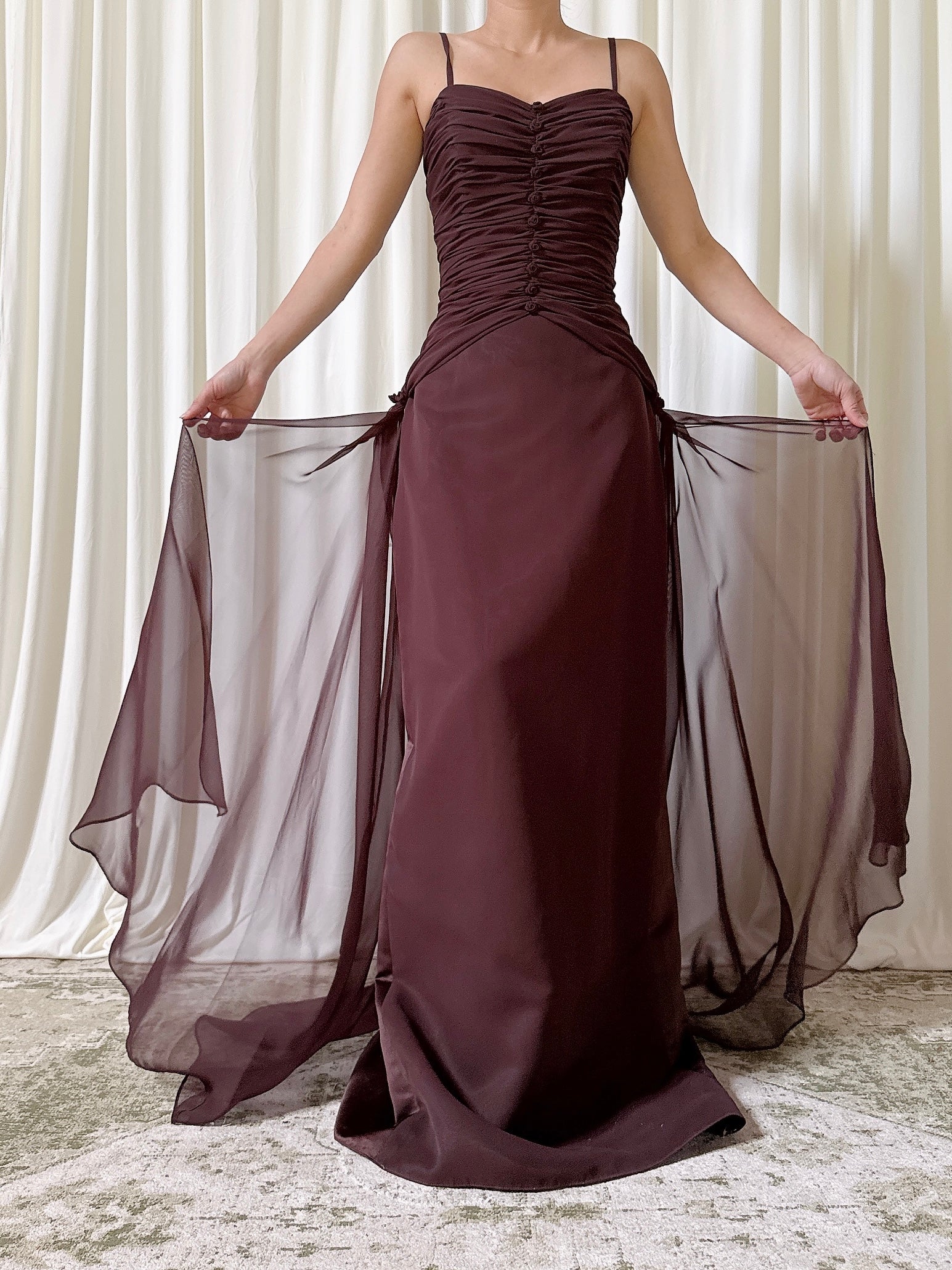 Vintage Atmosphere Chocolate Chiffon Gown - Size 6