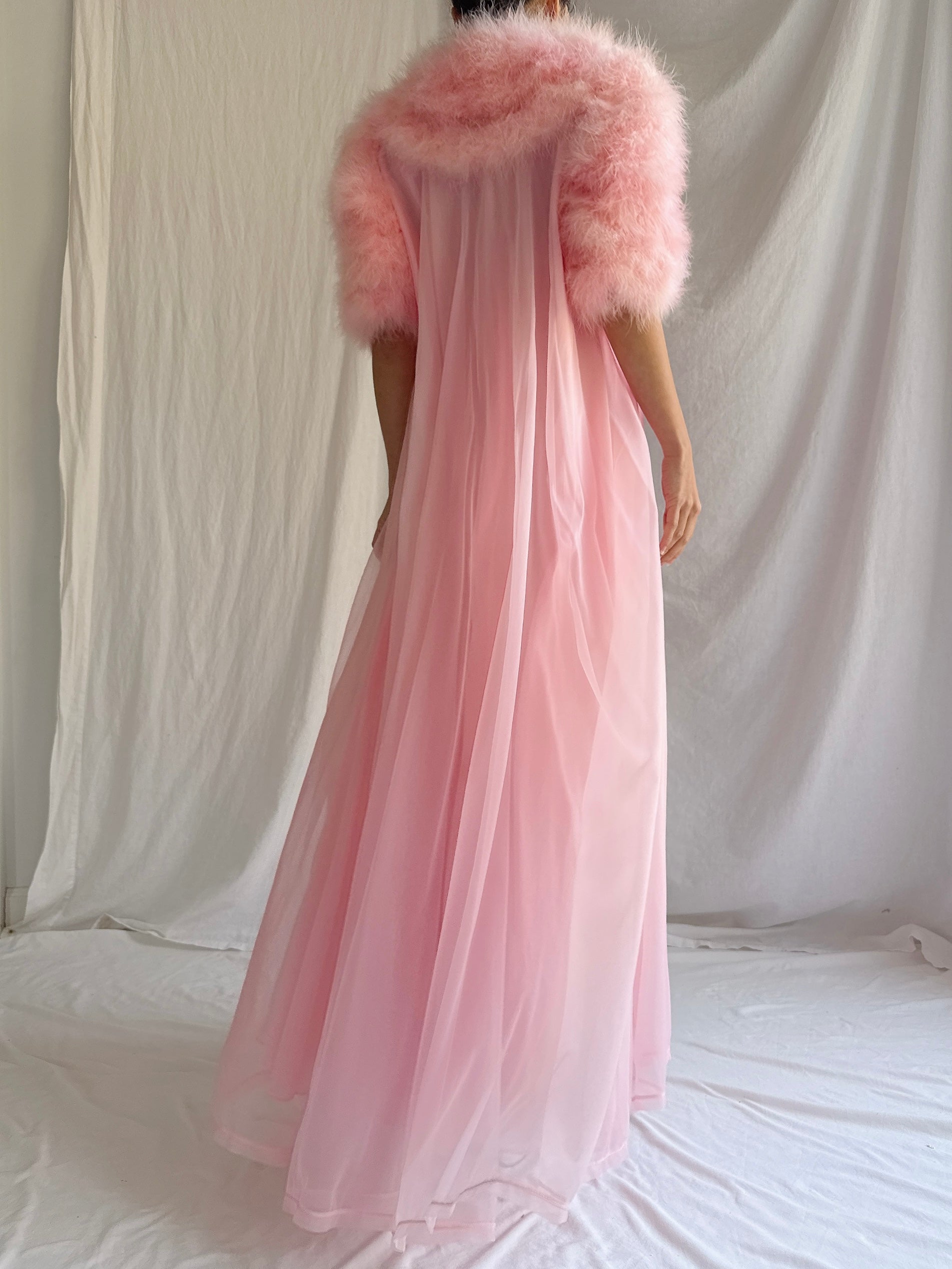 1960s Pink Feather Dressing Gown - XS