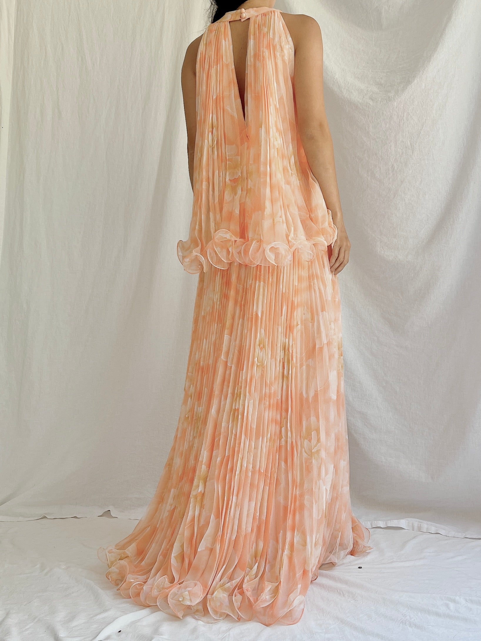 1960s Pleated Chiffon Gown - S