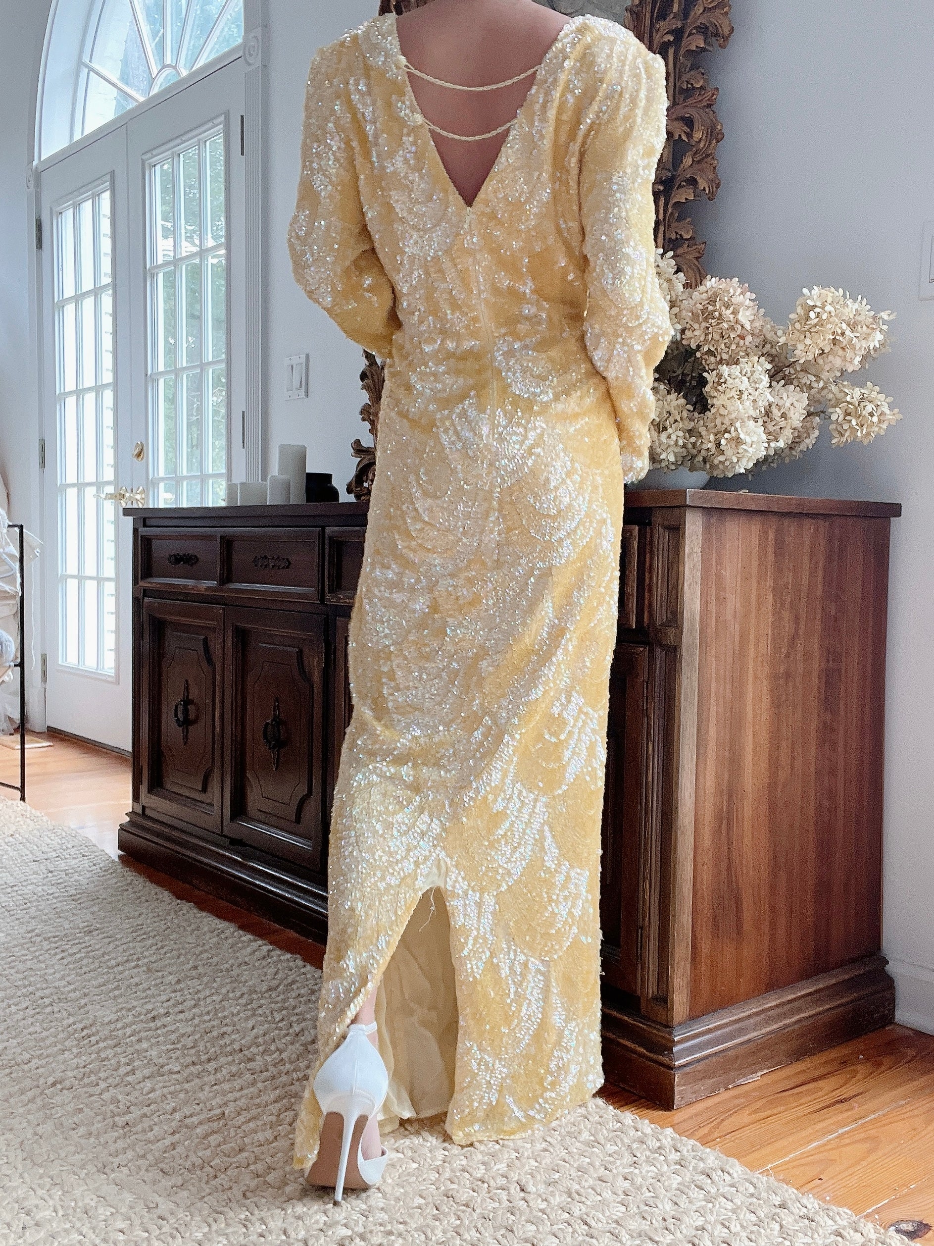 Vintage Yellow Sequins Gown - M/L