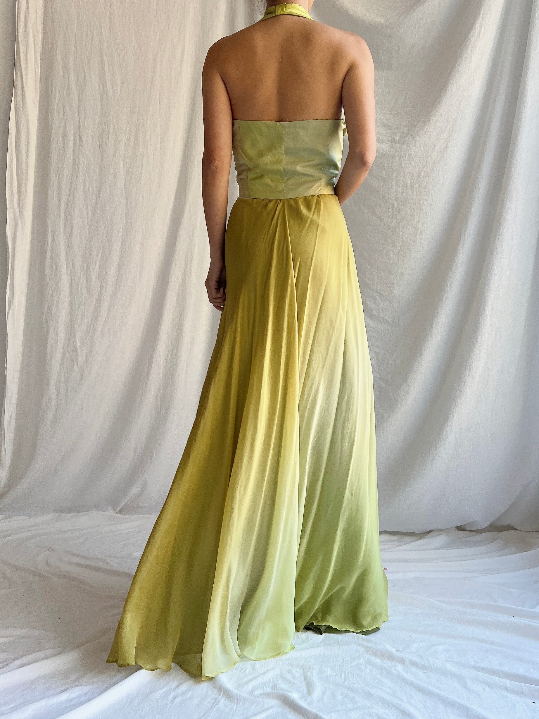 Vintage Silk Chartreuse Ombre Gown - M