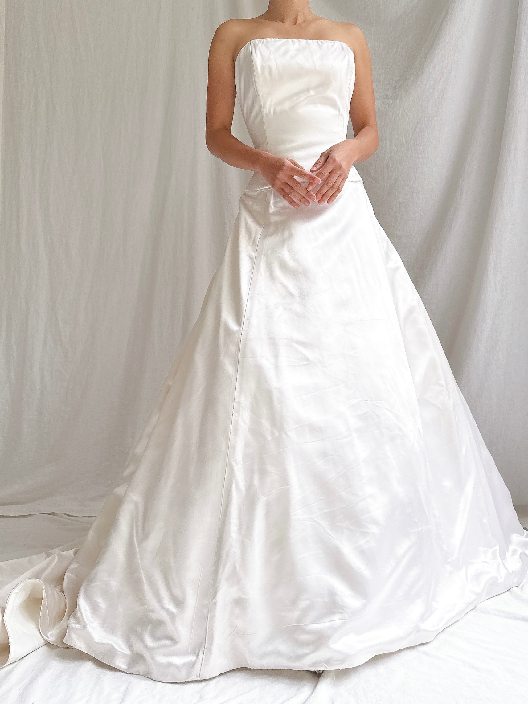 1990s Amsale Silk Strapless Gown - M/6