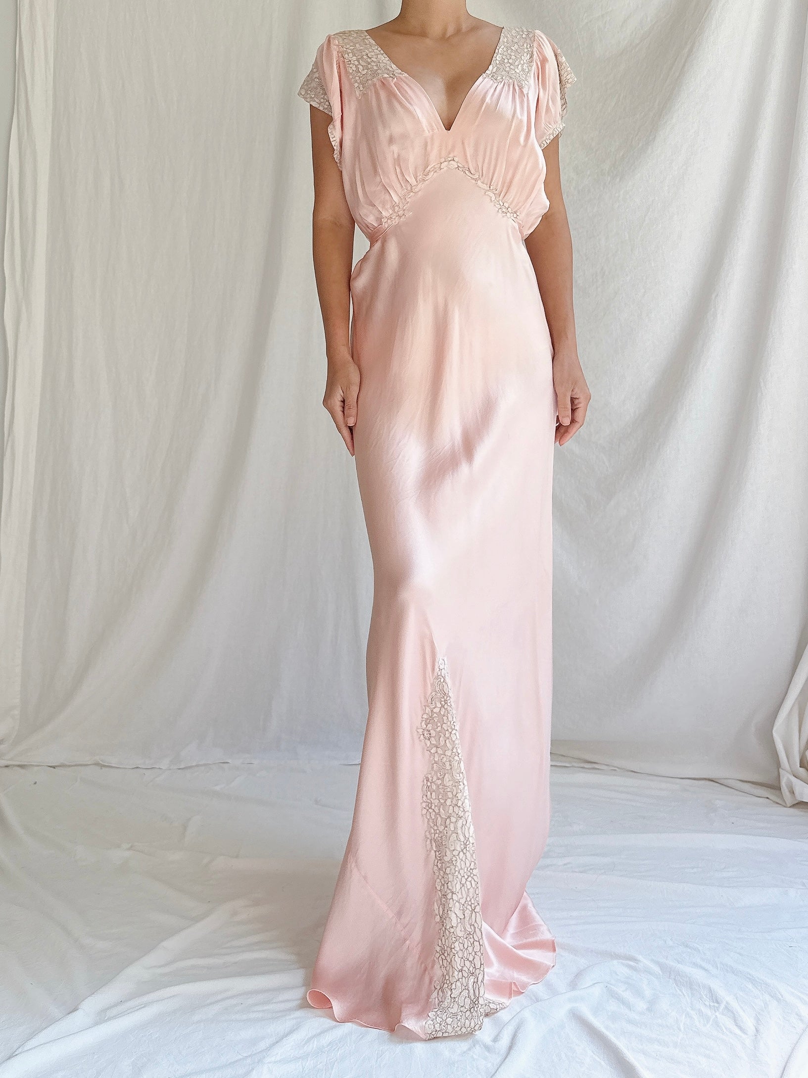 1930s Pink Silk Slip Dress - M