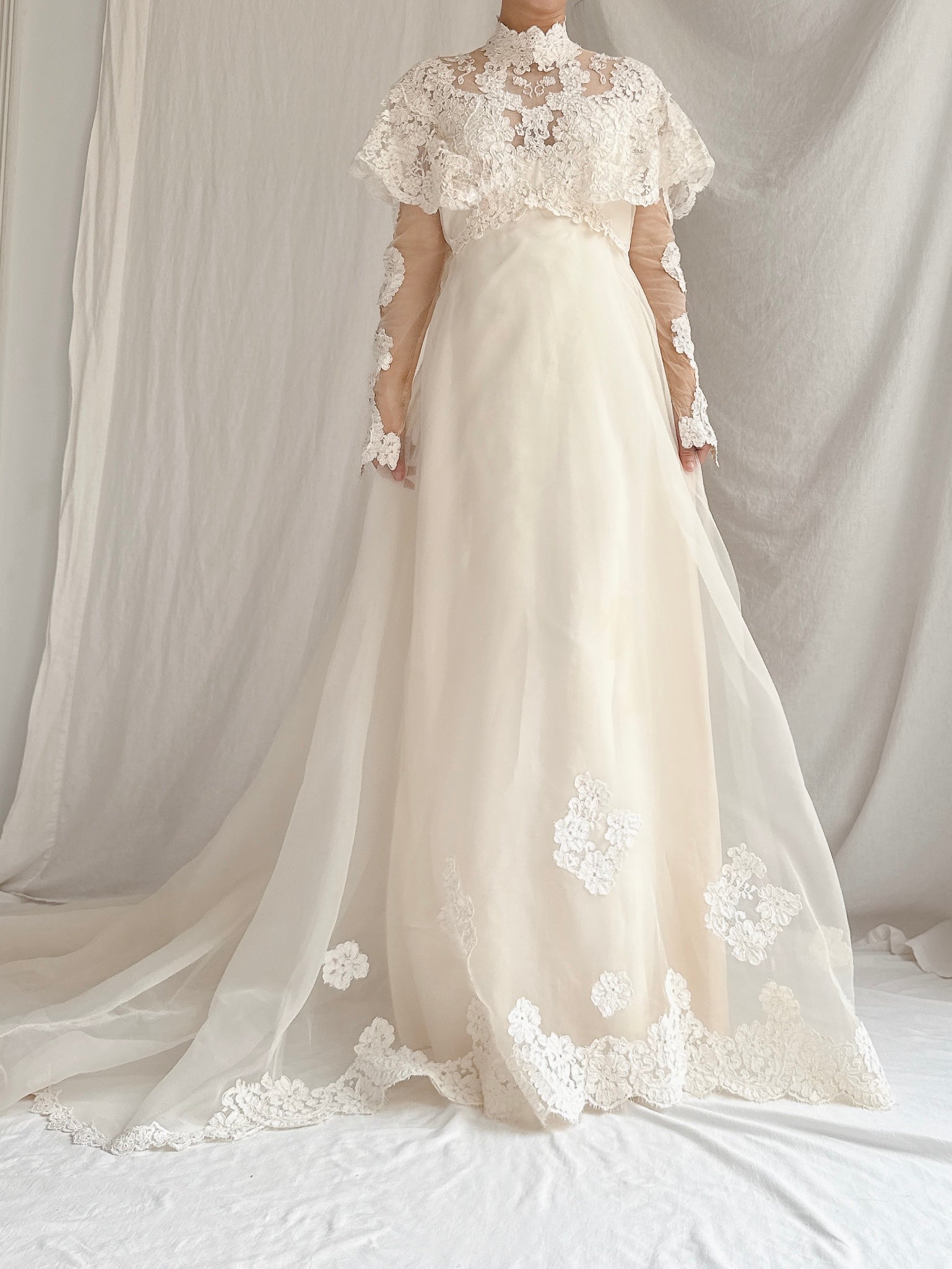 1970s Organza Lace Gown - S