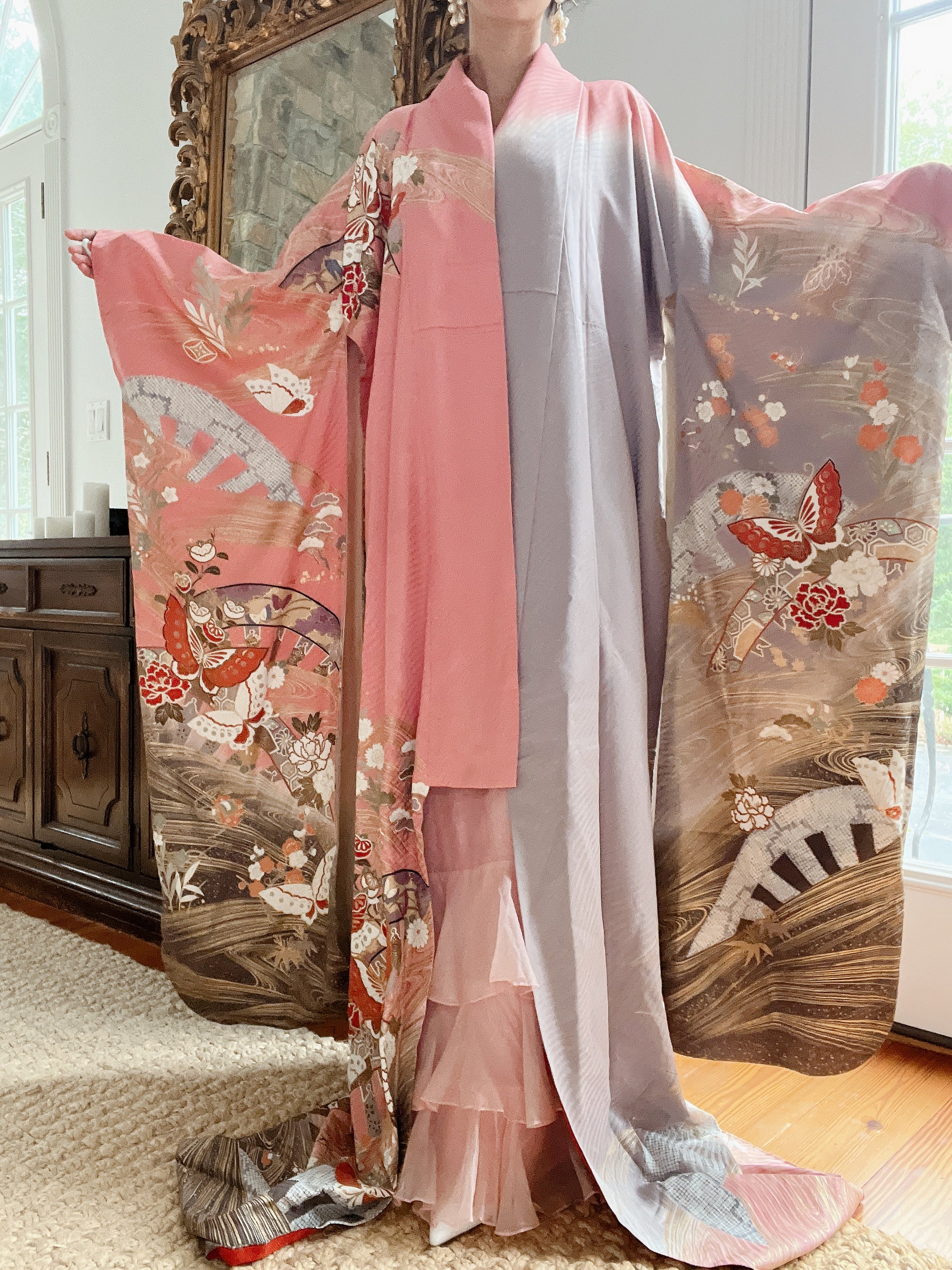 Pink/Coral Silk Kimono