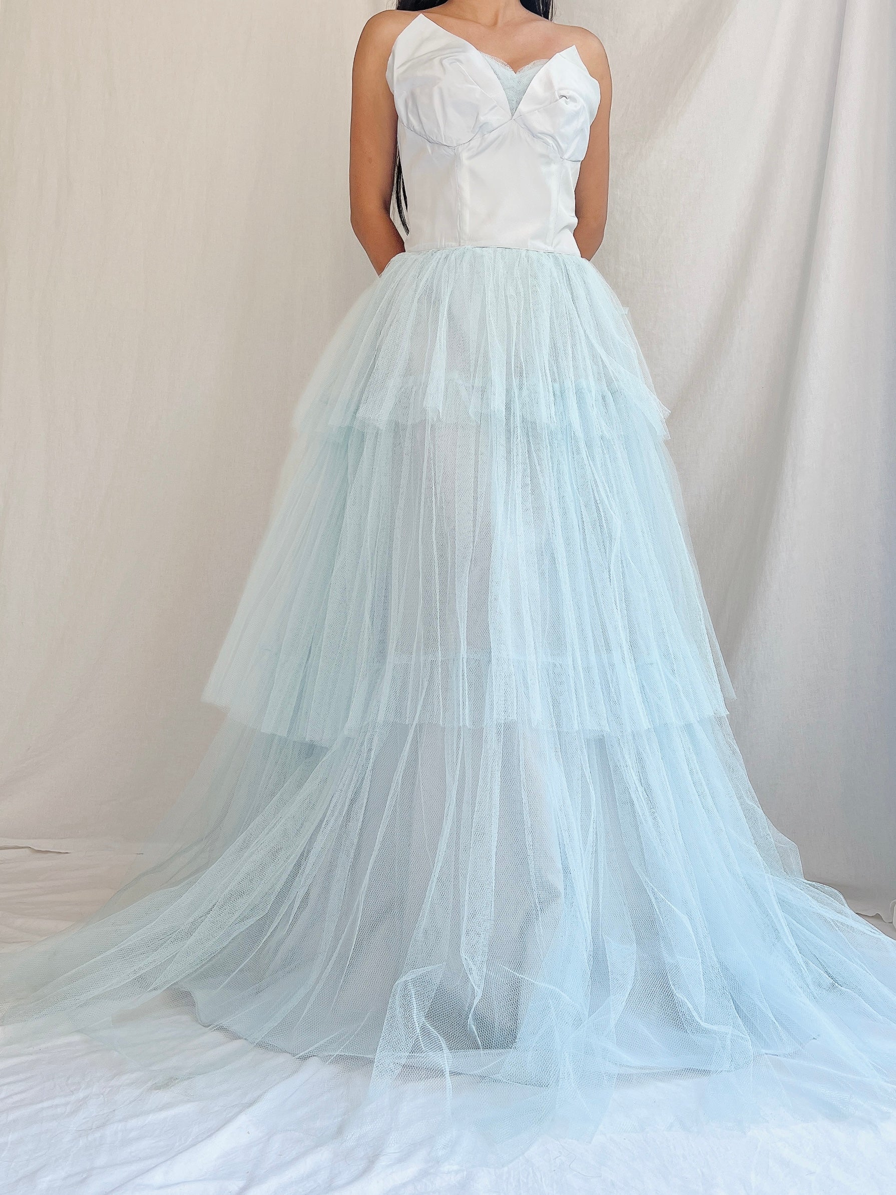 1950s Light Blue Tulle Gown - XS