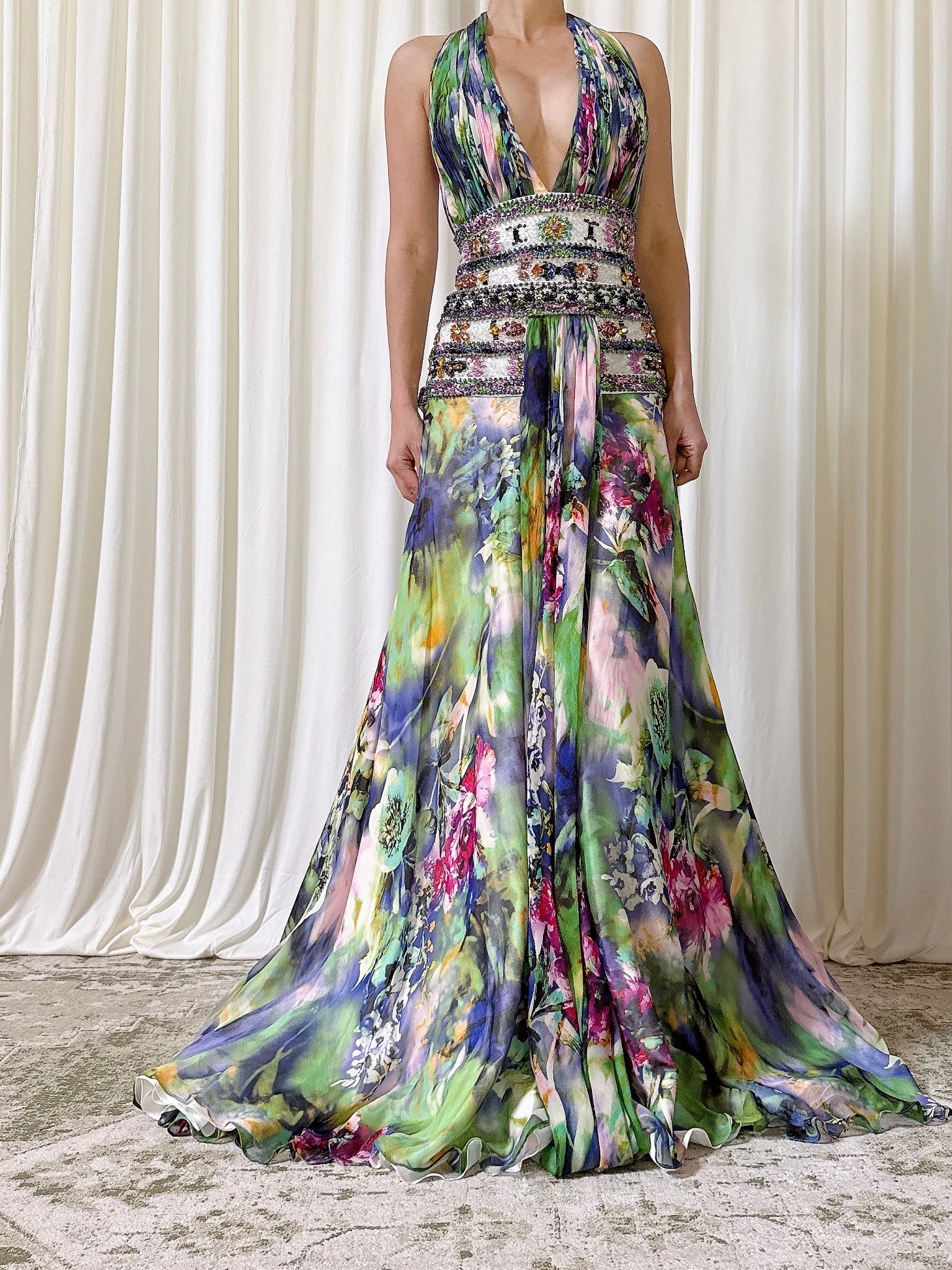 Vintage Roma Couture Halter Floral Dress - Size 16