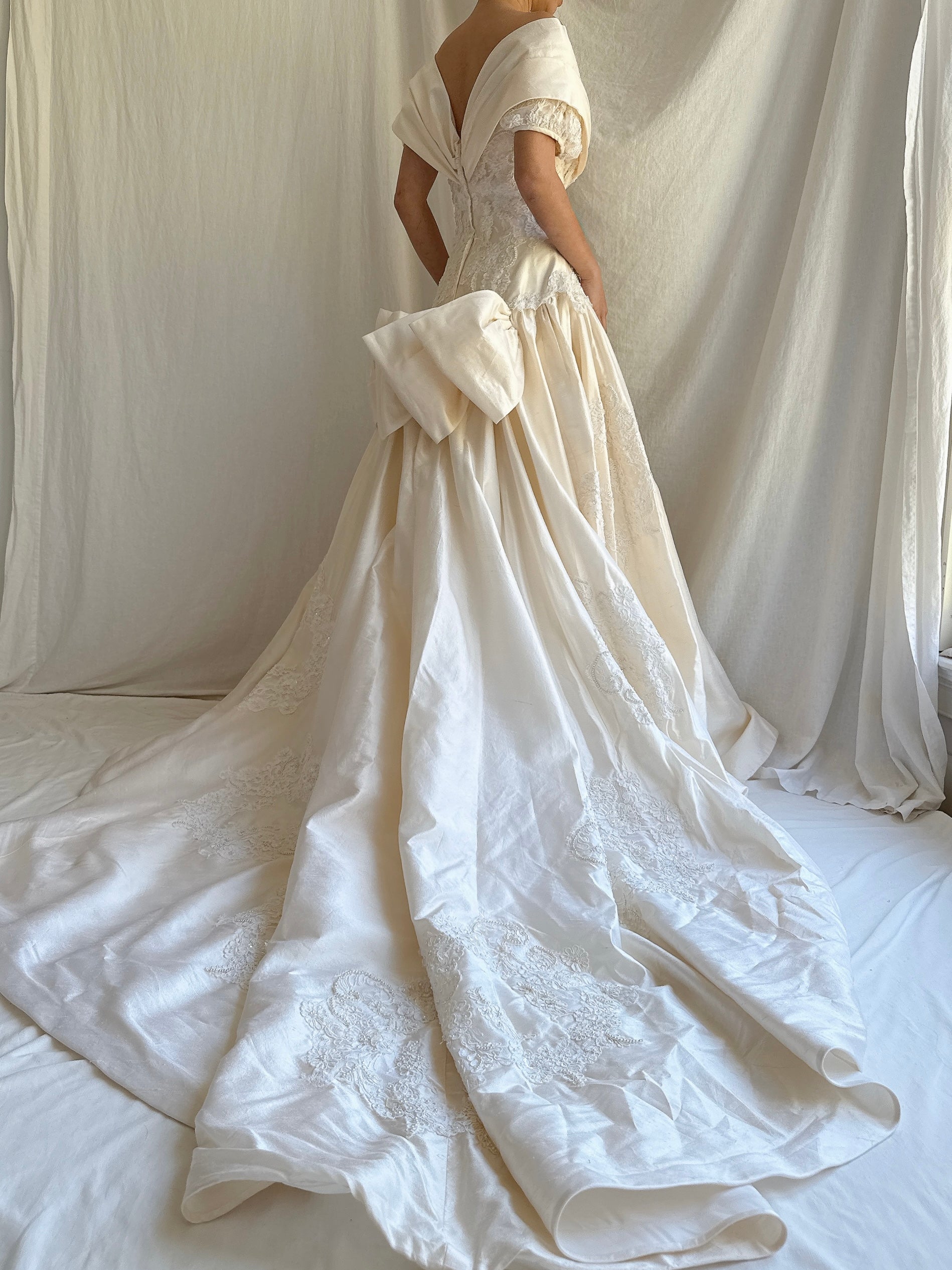 1980s Ron Lovece Silk Off-the-Shoulder Gown - S