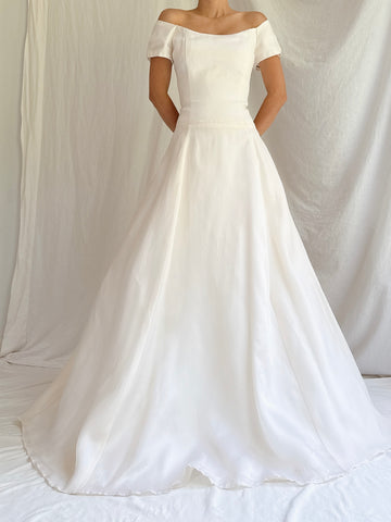 Vintage Silk Organza Boatneck Gown - S/6