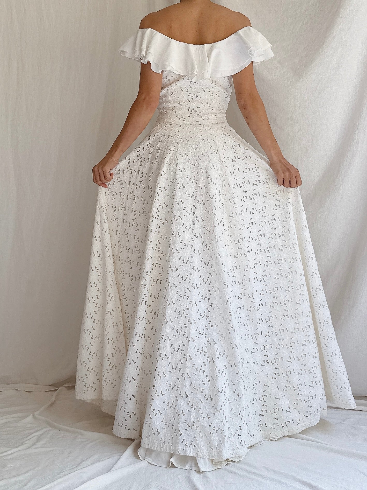 1930s Cutout Ruffle Cotton Dress - XS