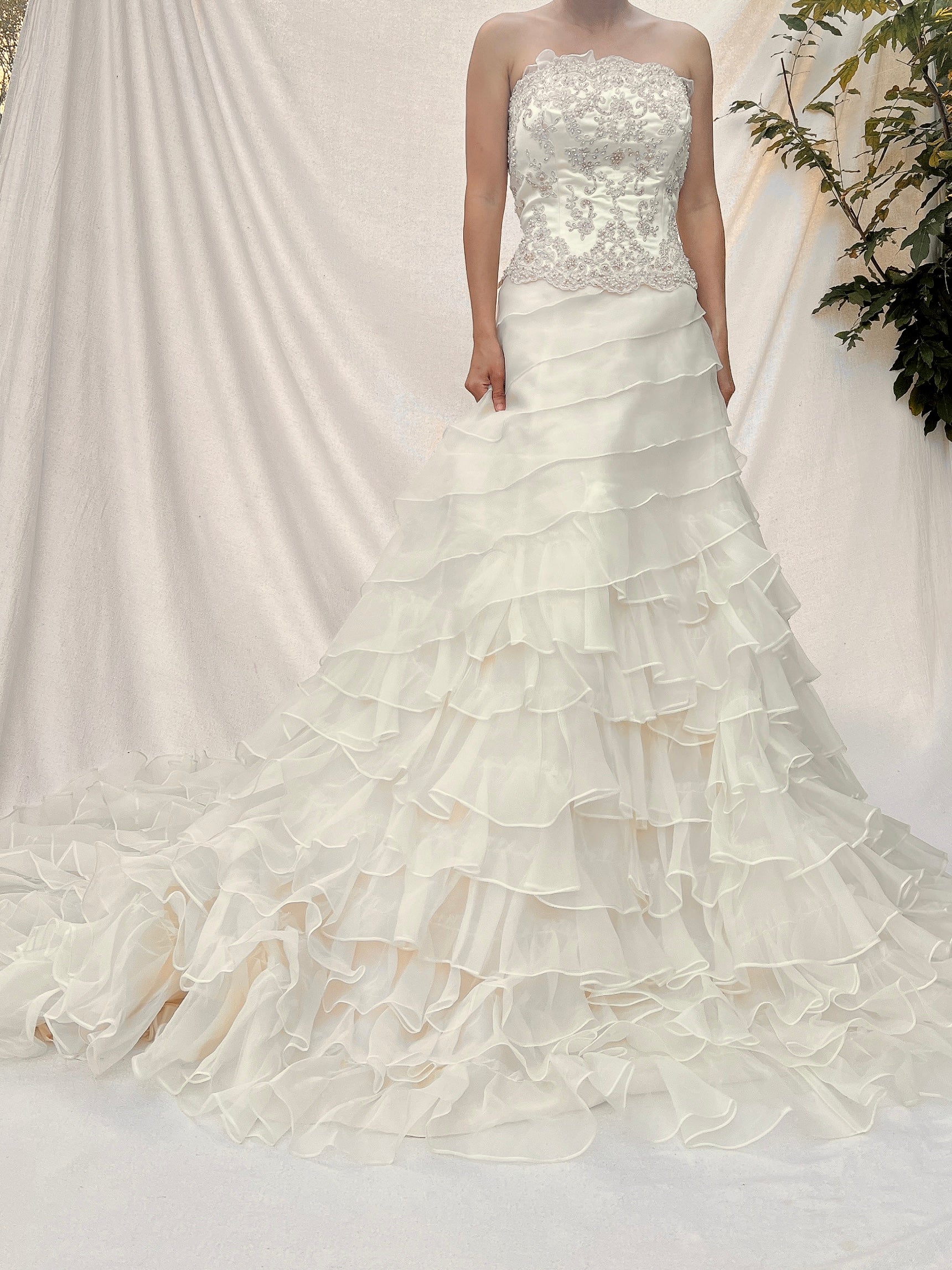 vintage beaded wedding dresses Vintage Beaded Ruffle Organza Gown - M/10