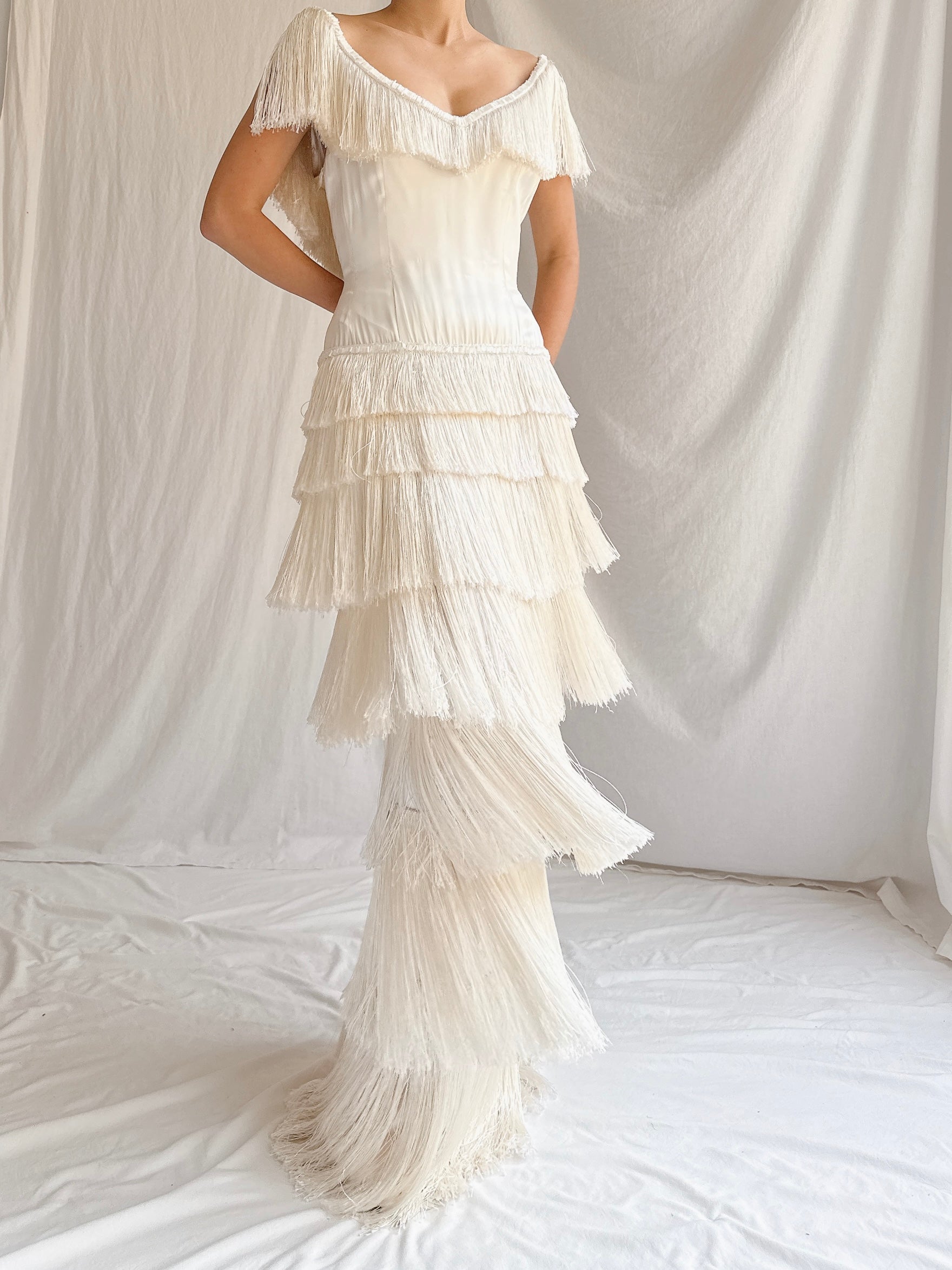 1960s Satin Silk Fringe Gown - S