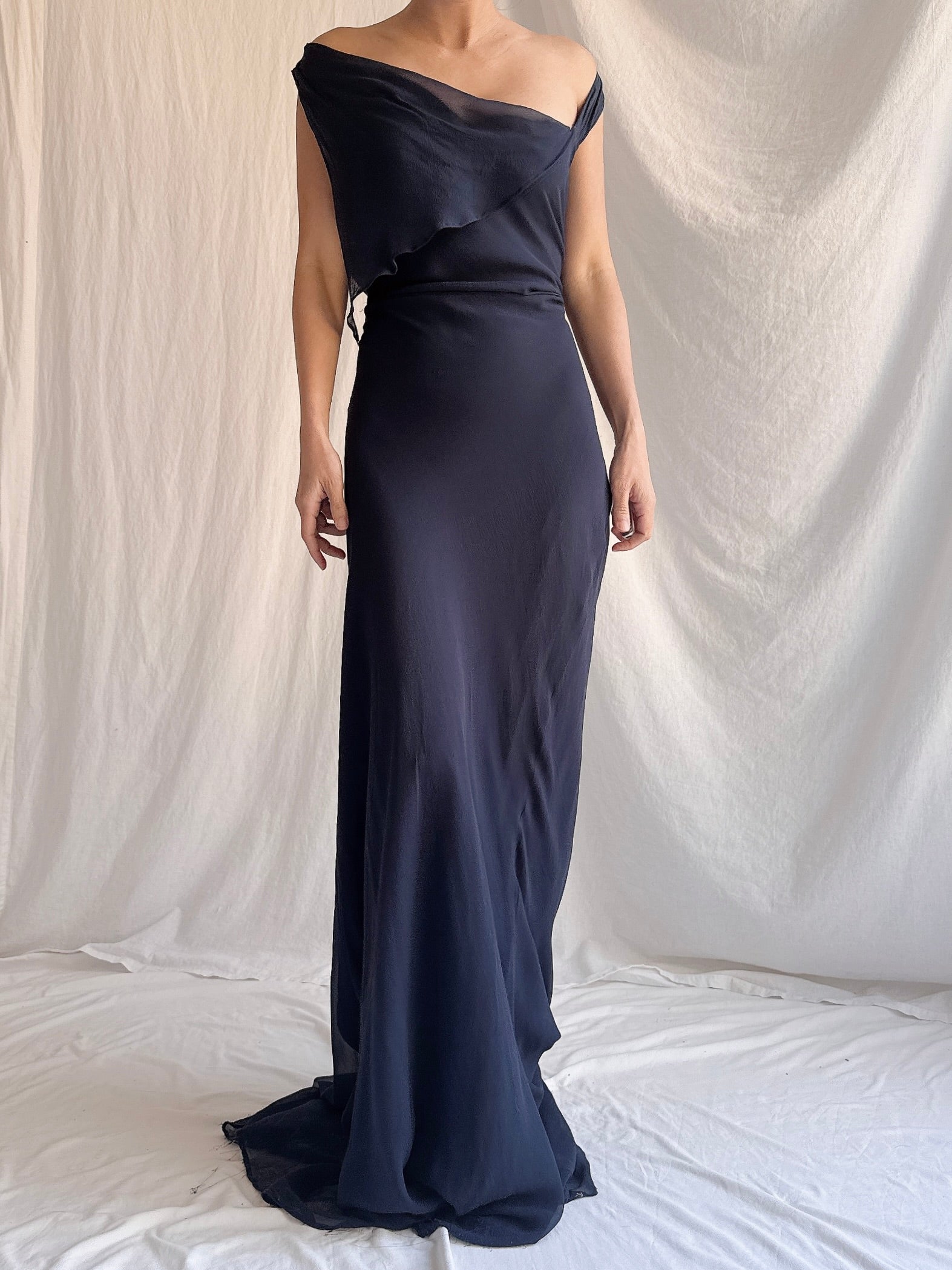 Vintage Midnight Blue Bellville Sassoon Silk Gown - M/L