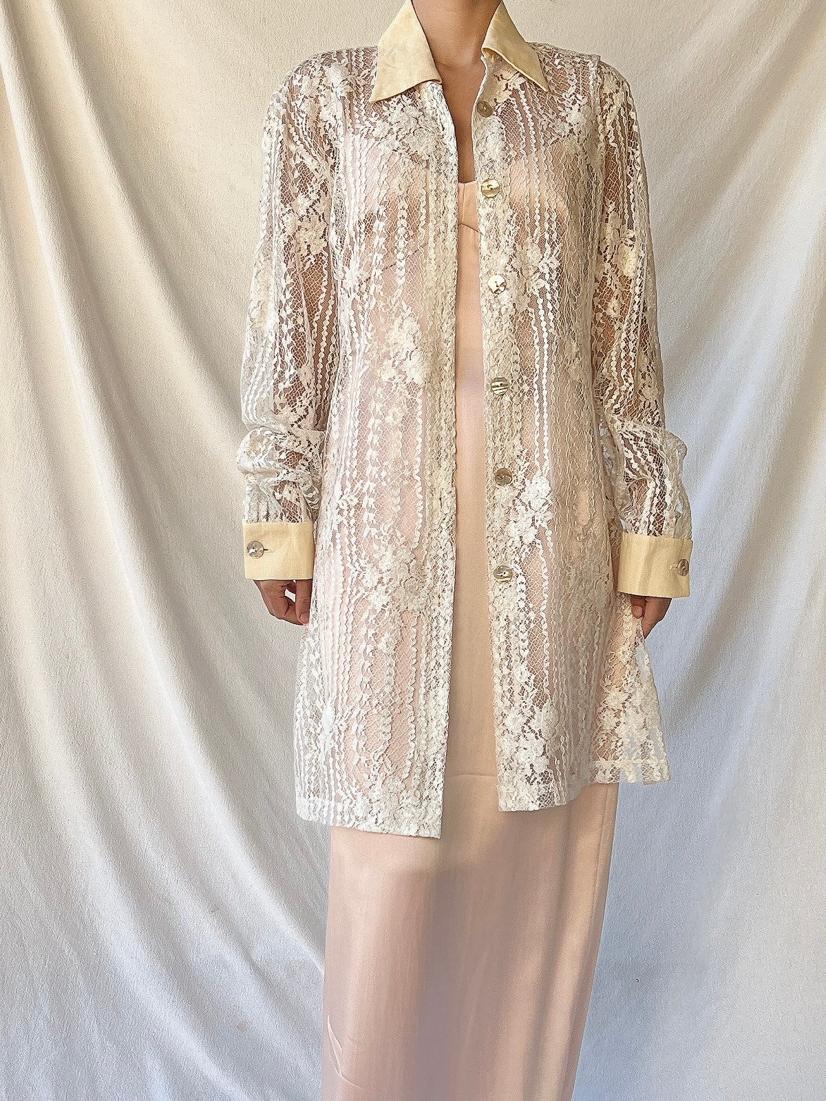 Vintage Lace and Linen Duster - S