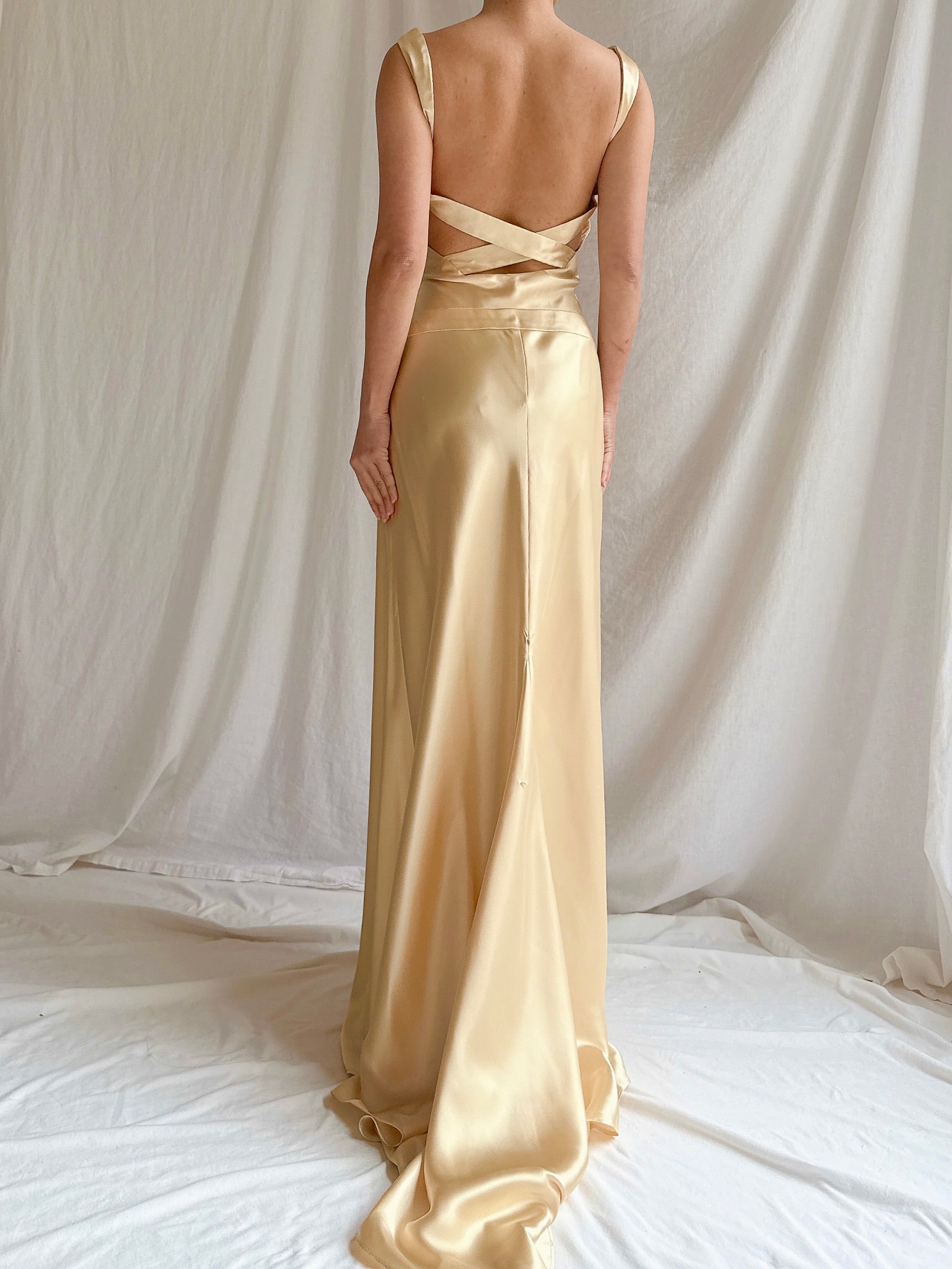 1990s Gold Satin Gown - M/6