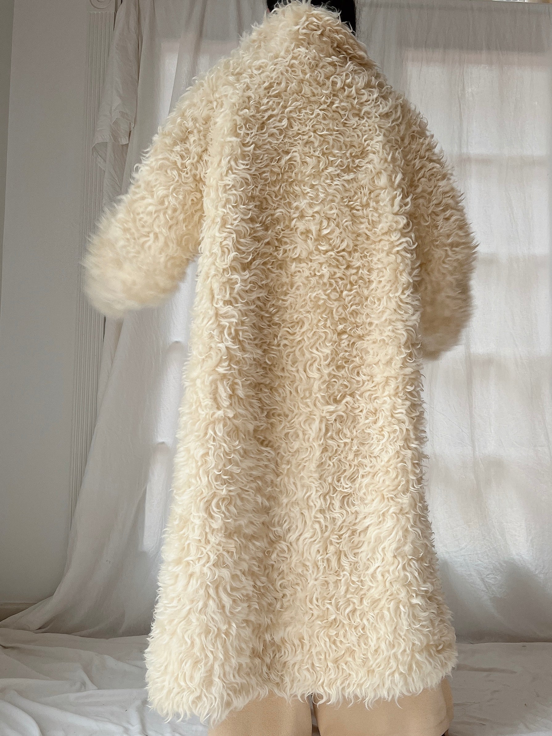 1970s Curly Wool Long Coat - M
