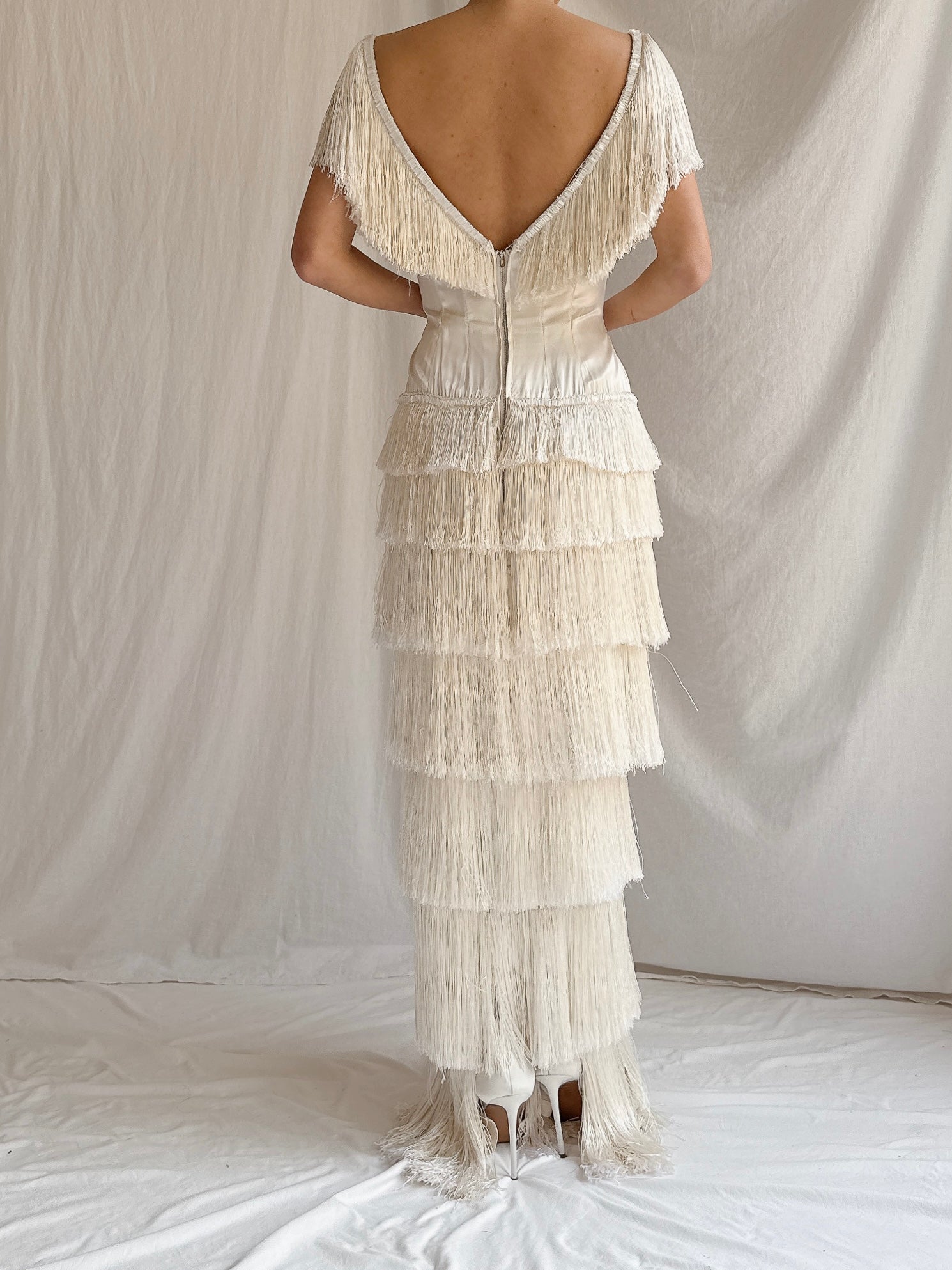 1960s Satin Silk Fringe Gown - S