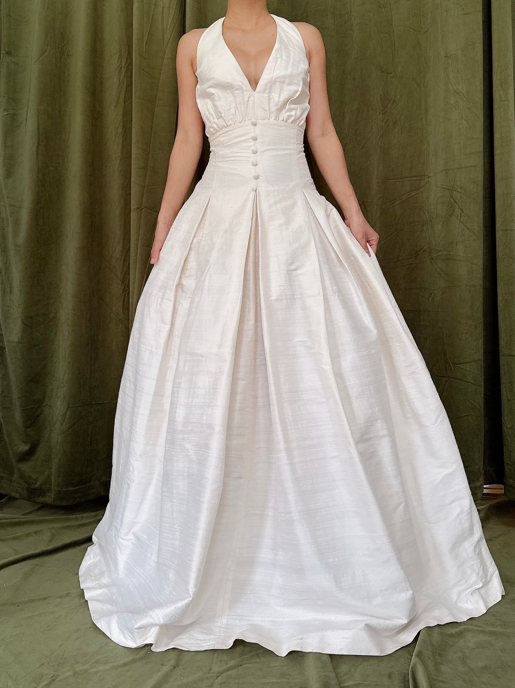 Vintage Raw Silk Halter Gown - M