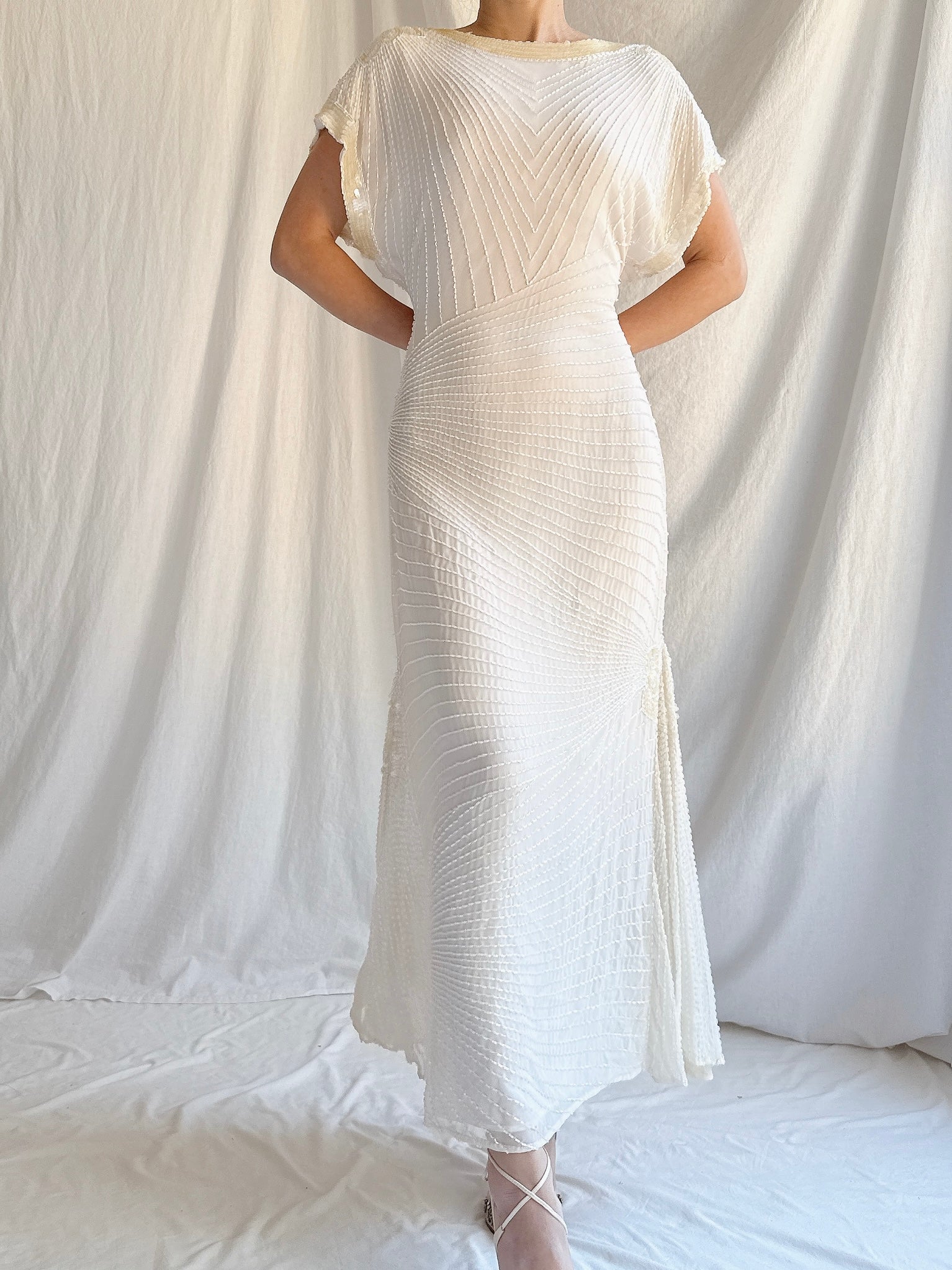 Vintage Silk Chiffon Beaded Dress - S