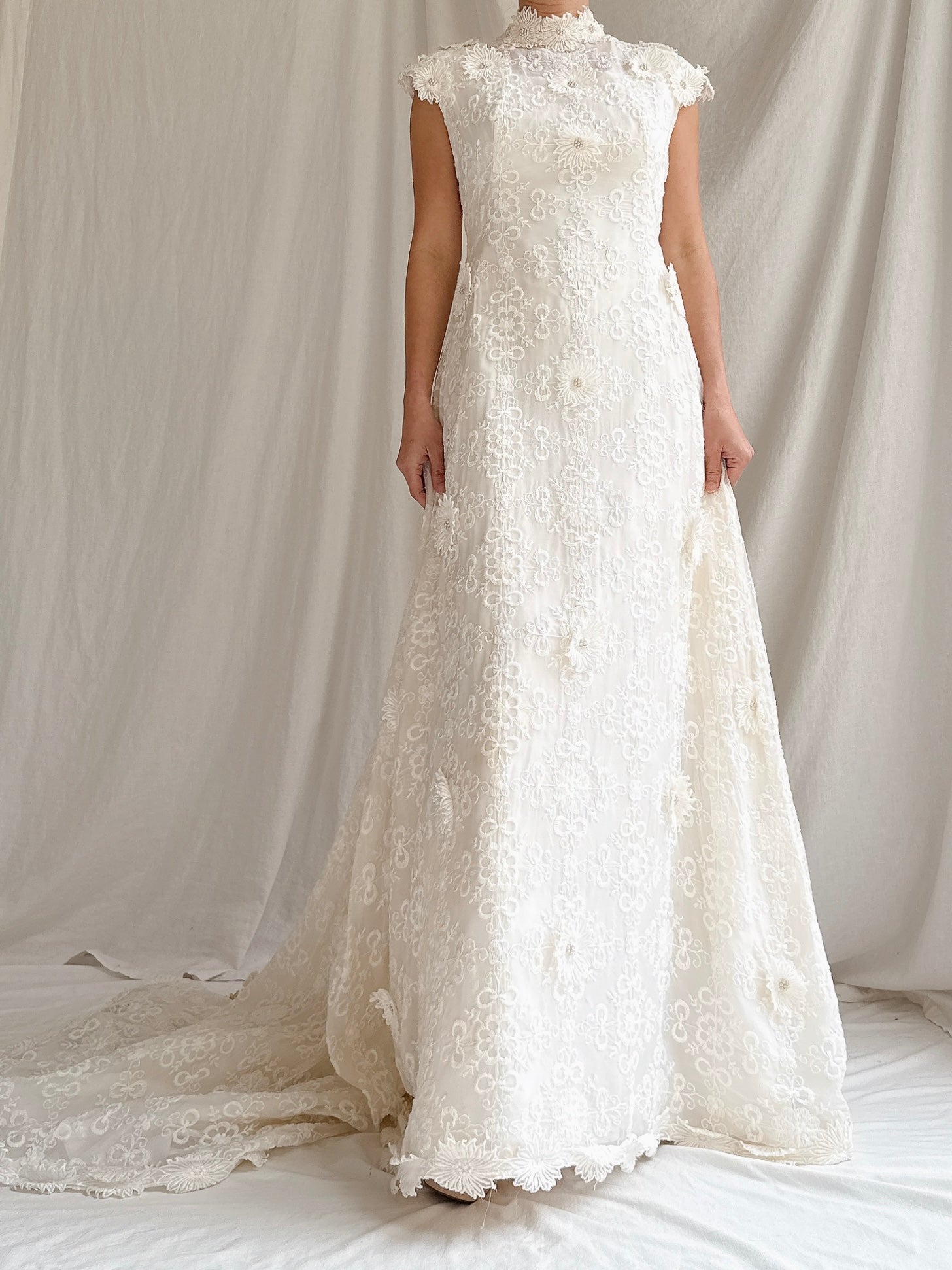 1960s Silk Organza 3D Embroidered Gown - XS