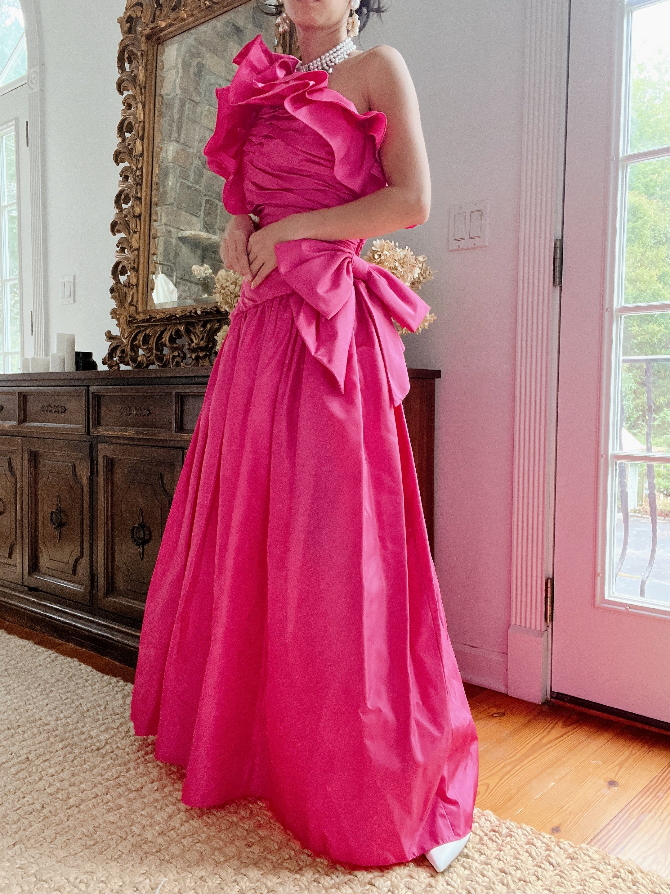 LillieRubin Hot Pink One Shoulder Gown