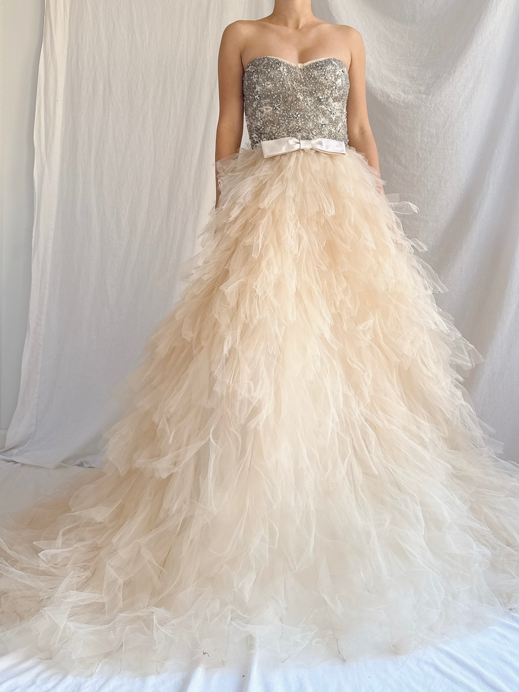 Monique Llhuilier Tulle and Beaded Gown - S/4