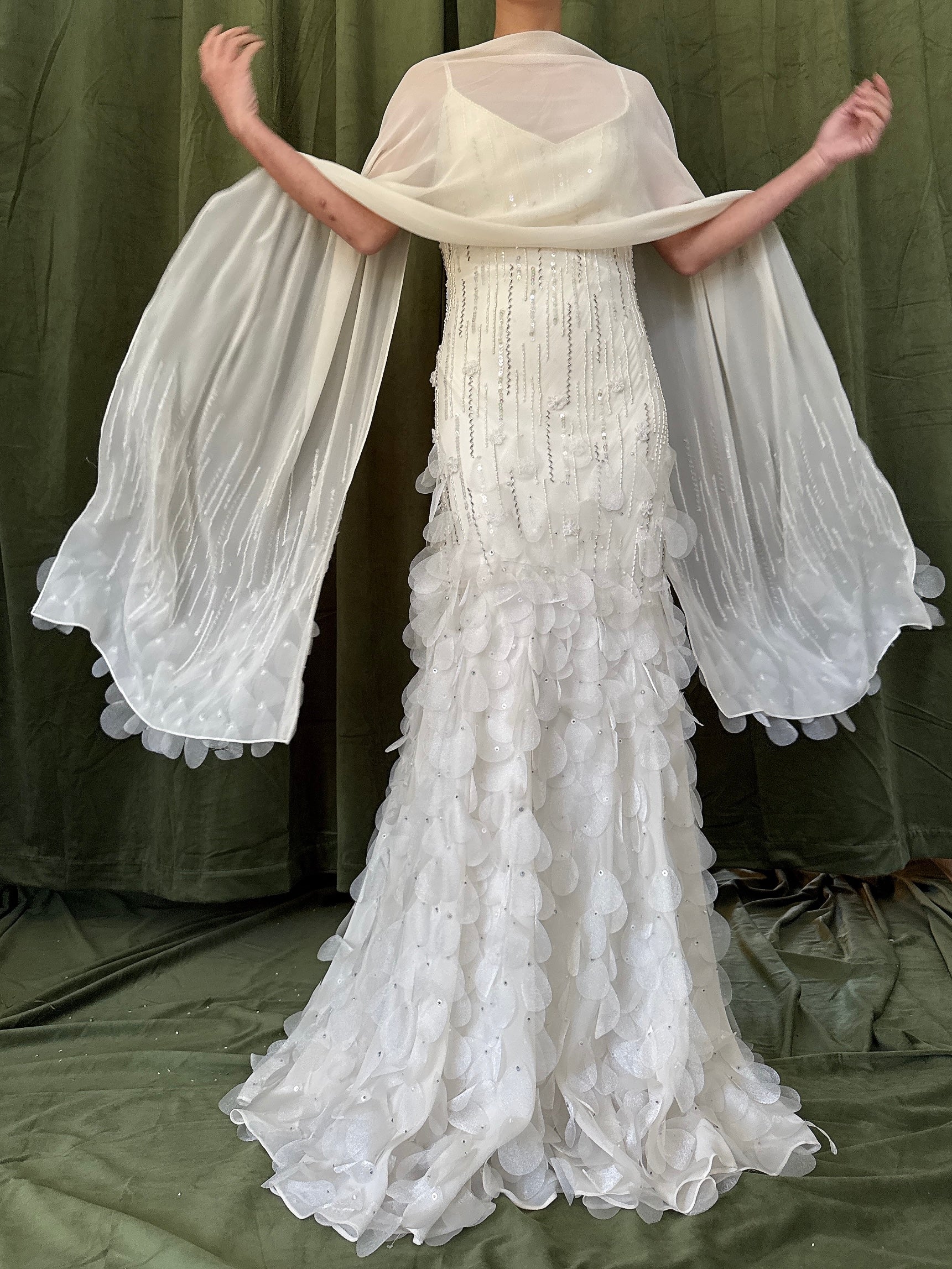 Vintage White Petal Gown - M