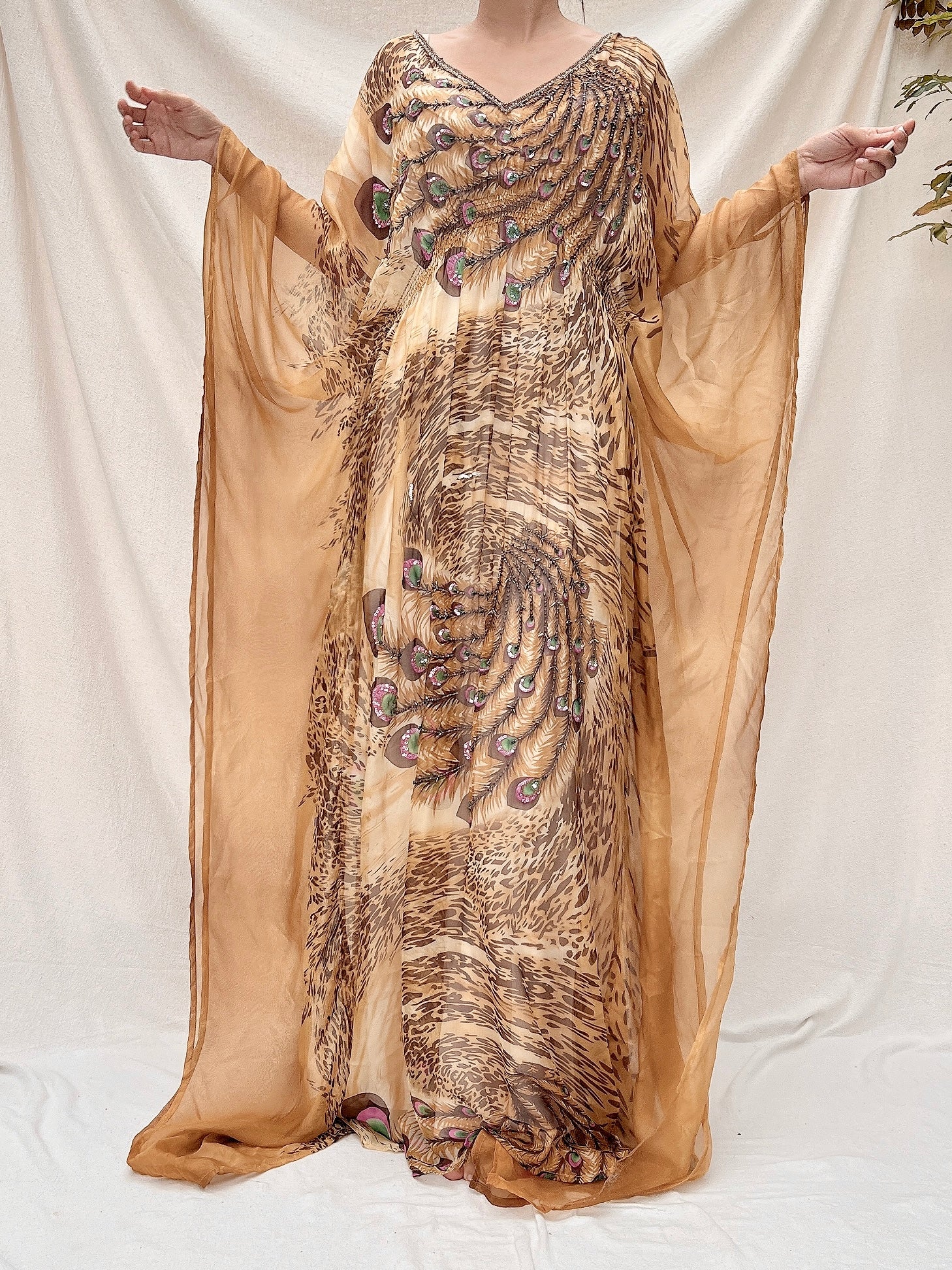 Vintage Silk Peafowl Kaftan - OSFA