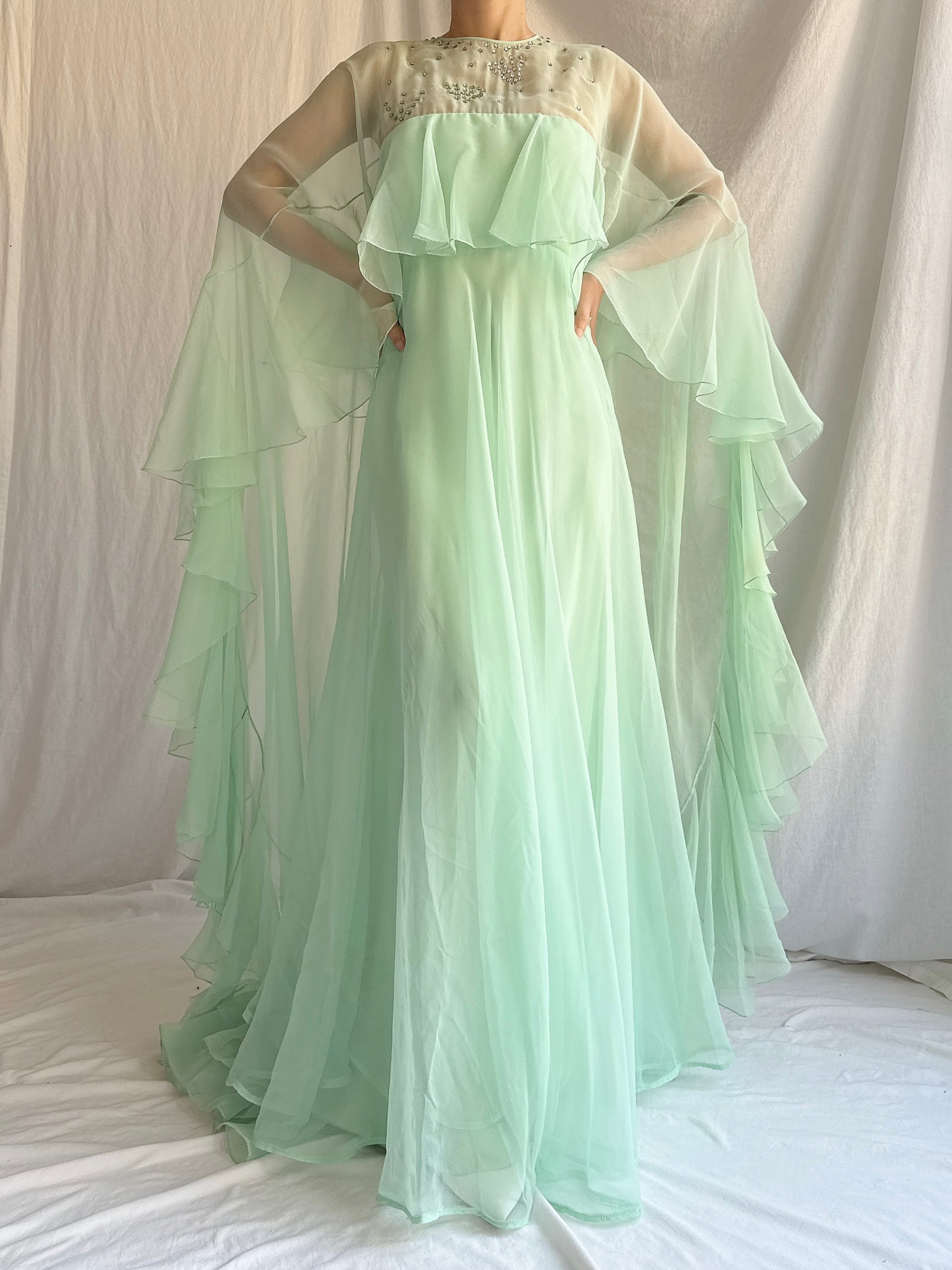 1960s Chiffon Cape Gown - M