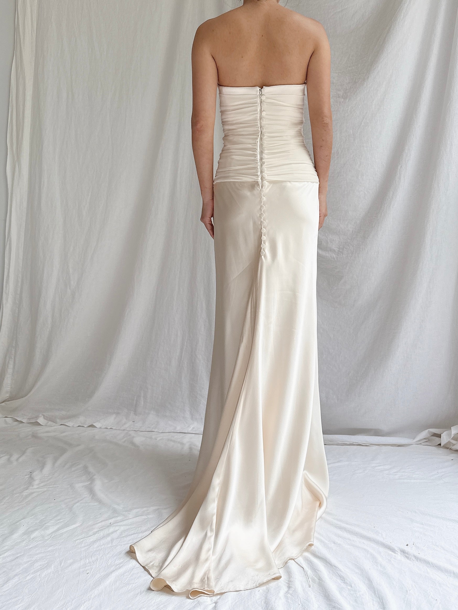 1990s Le Spose di Gio Silk Strapless Bustier Gown -