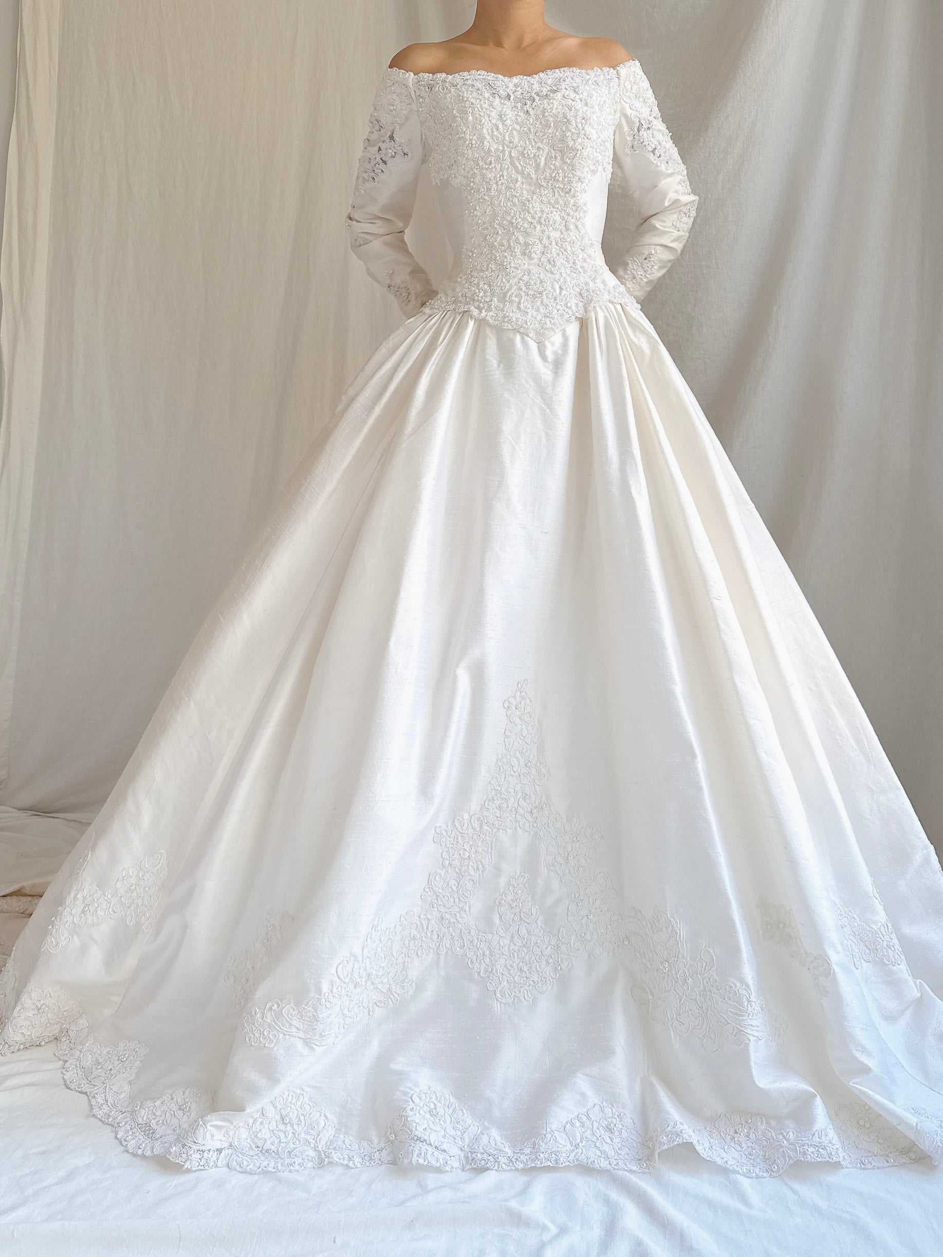 Vintage Long Sleeve Silk Gown - S