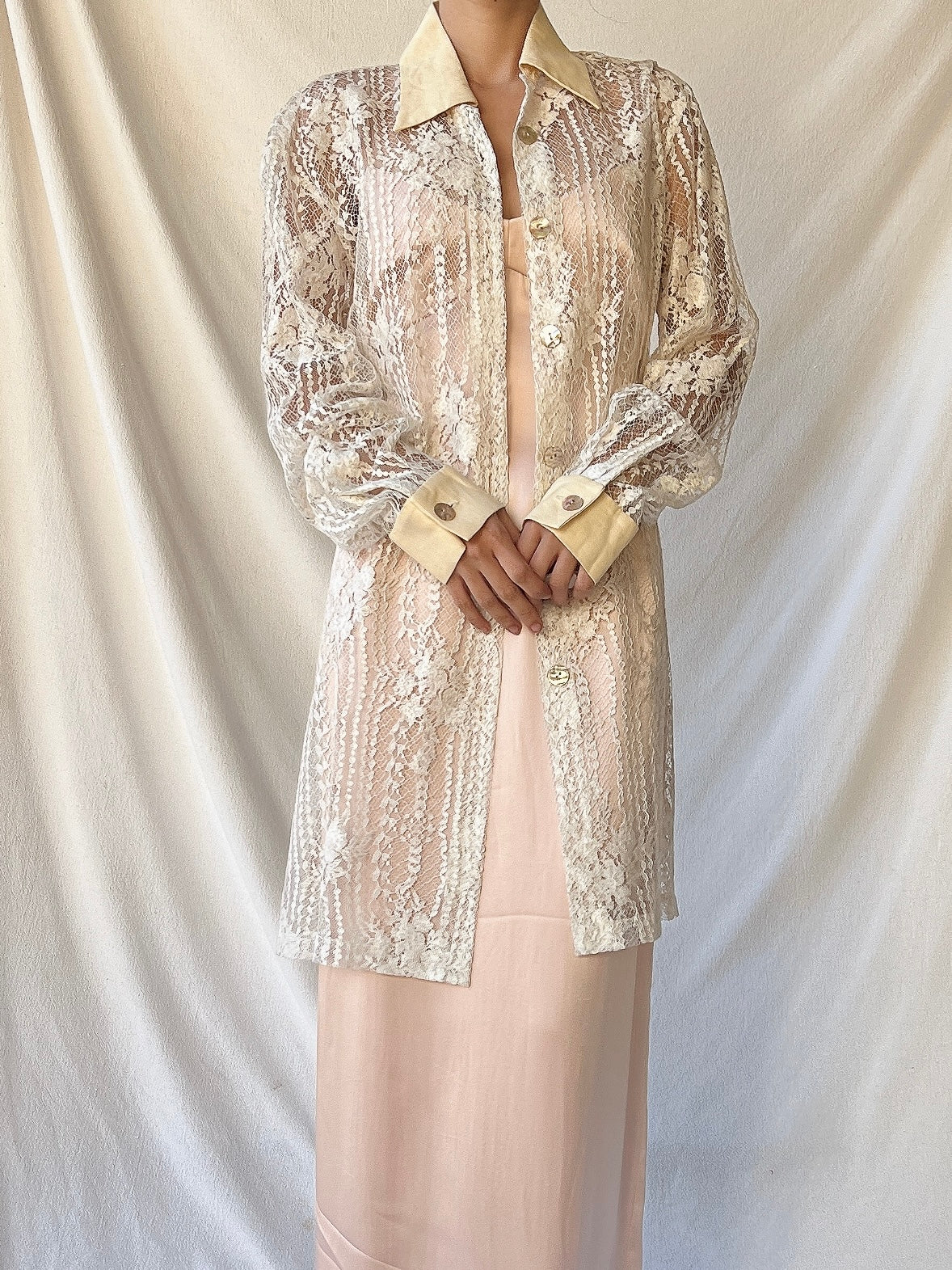 Vintage Lace and Linen Duster - S