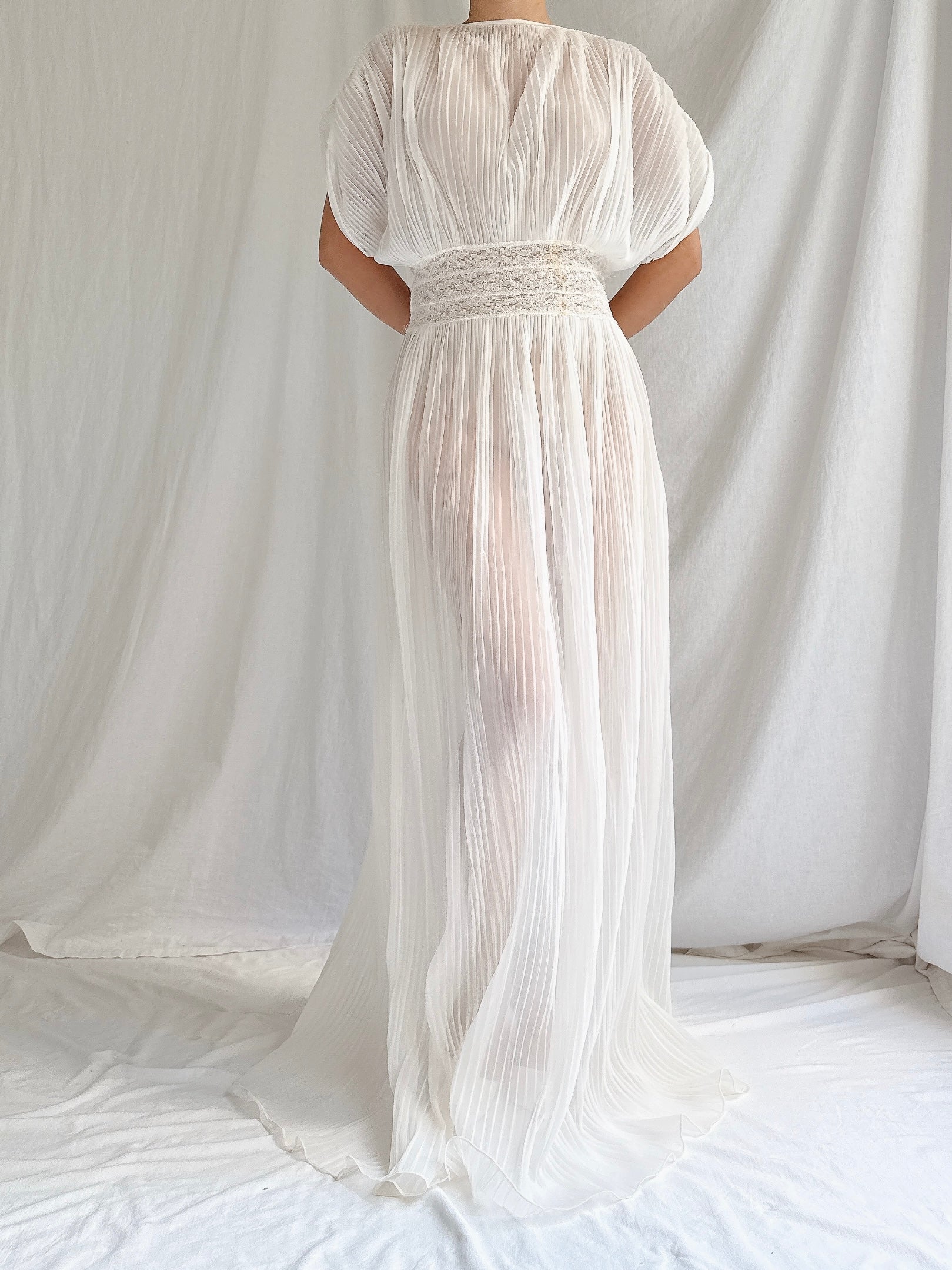 1960s Reversible Crystal Pleat Sheer Tricot Gown -  S