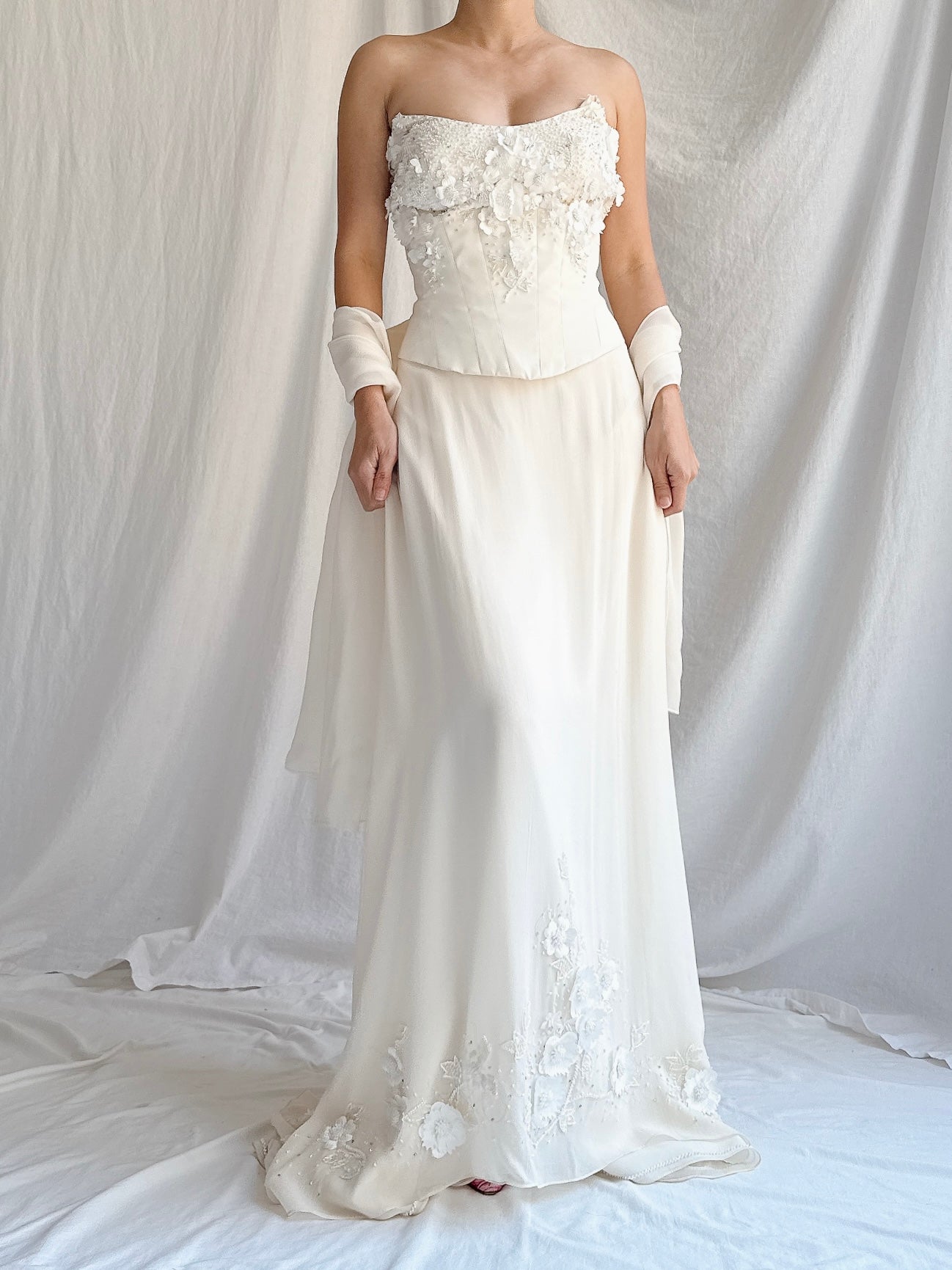 1990s Silk 3-Piece Floral Applique Set - S/4