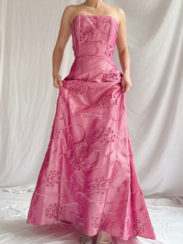 Vintage Taffeta Strapless Gown - S