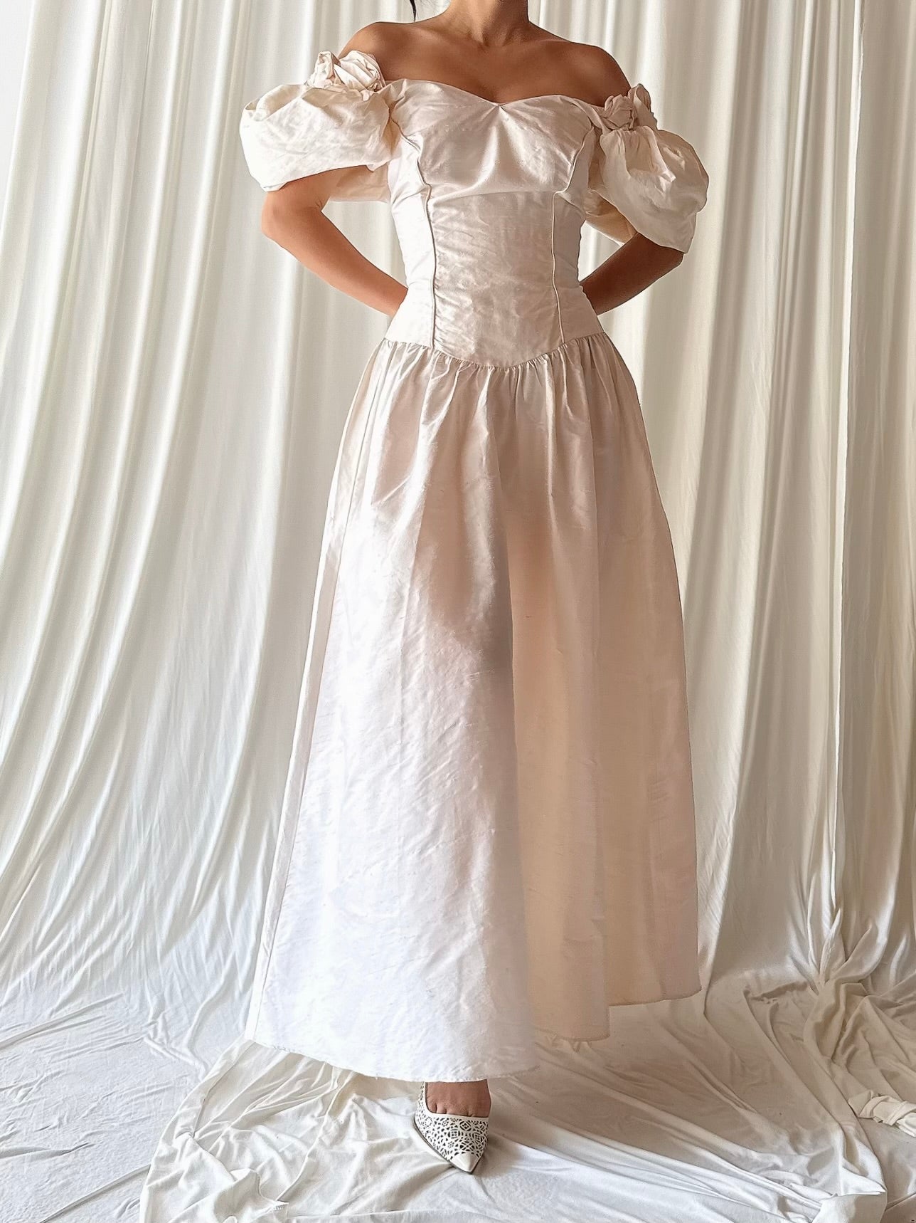 1980s Rosette Silk Dress - M
