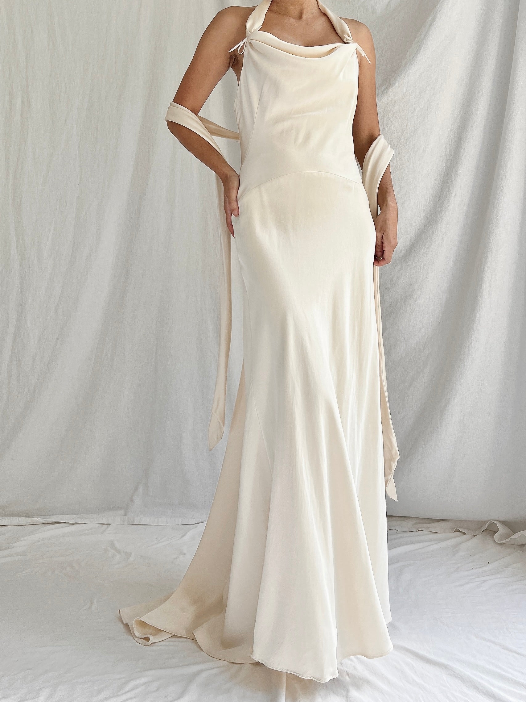 Vintage Double Layered Ivory Silk Gown - XS/2