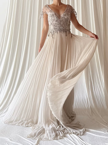 Handmade Silk Beaded Gown - Size 8