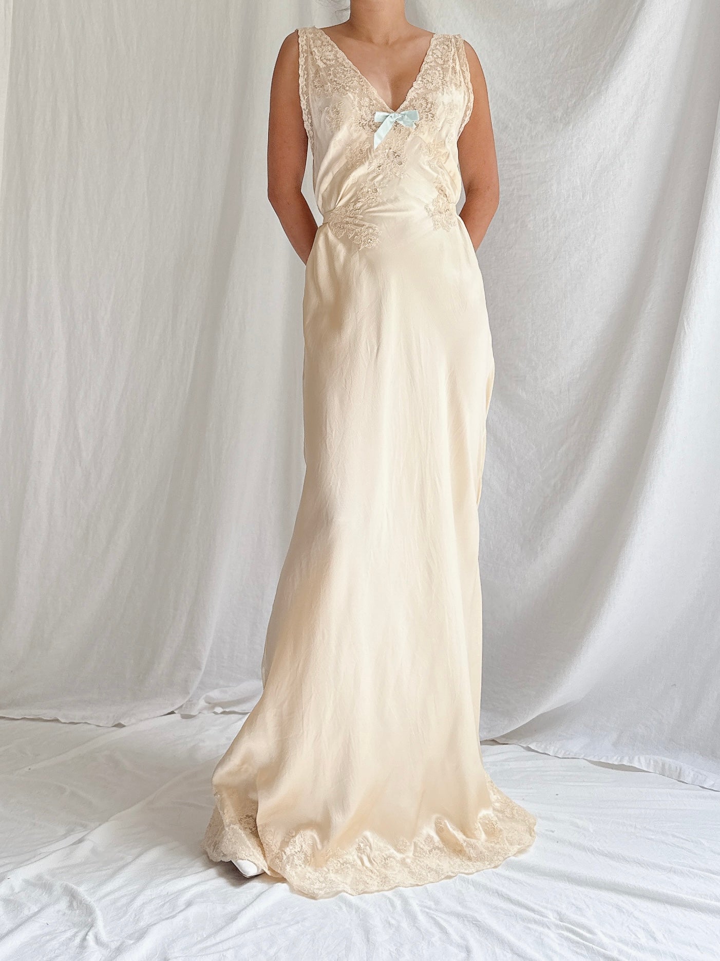 1930s Butter Silk Slip Gown - S