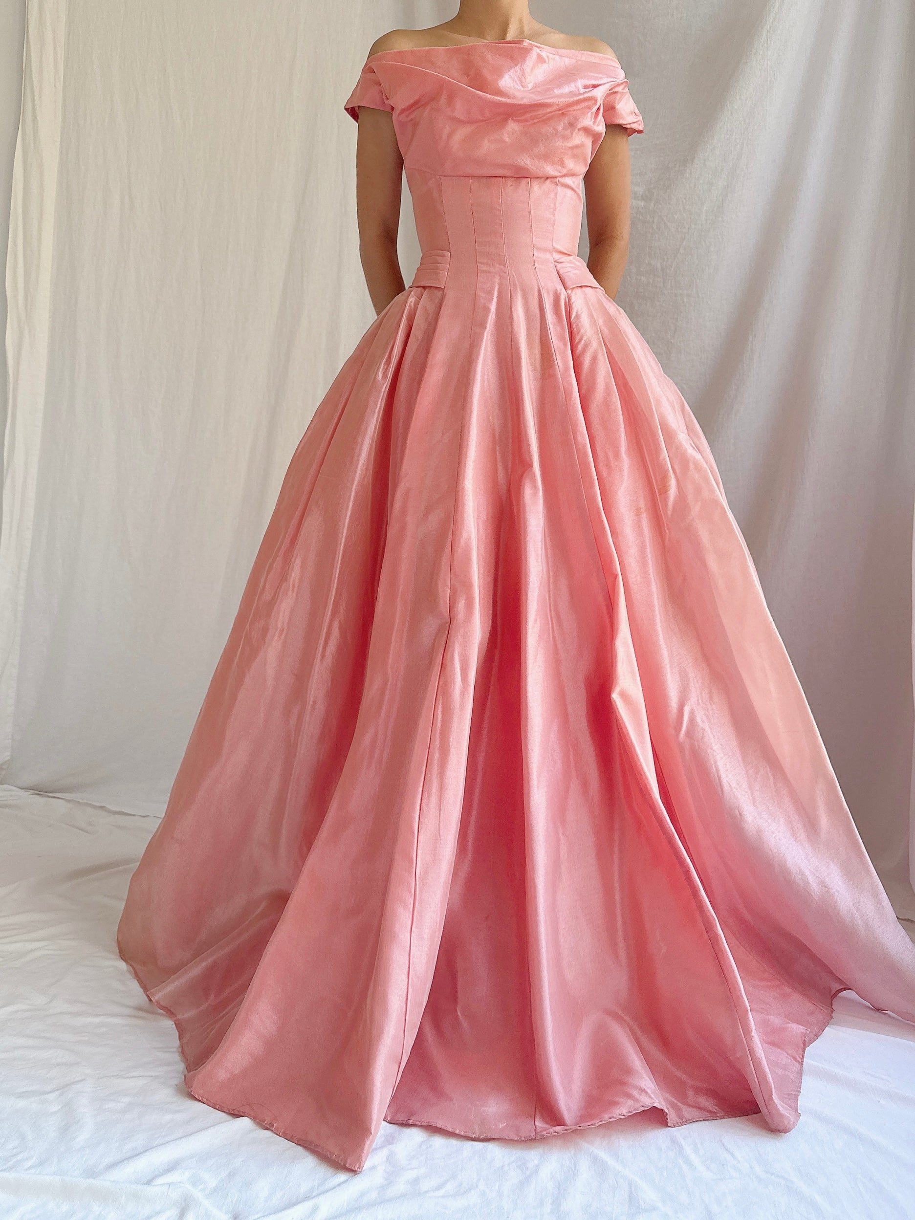 1950s Coral Silk Gown - S