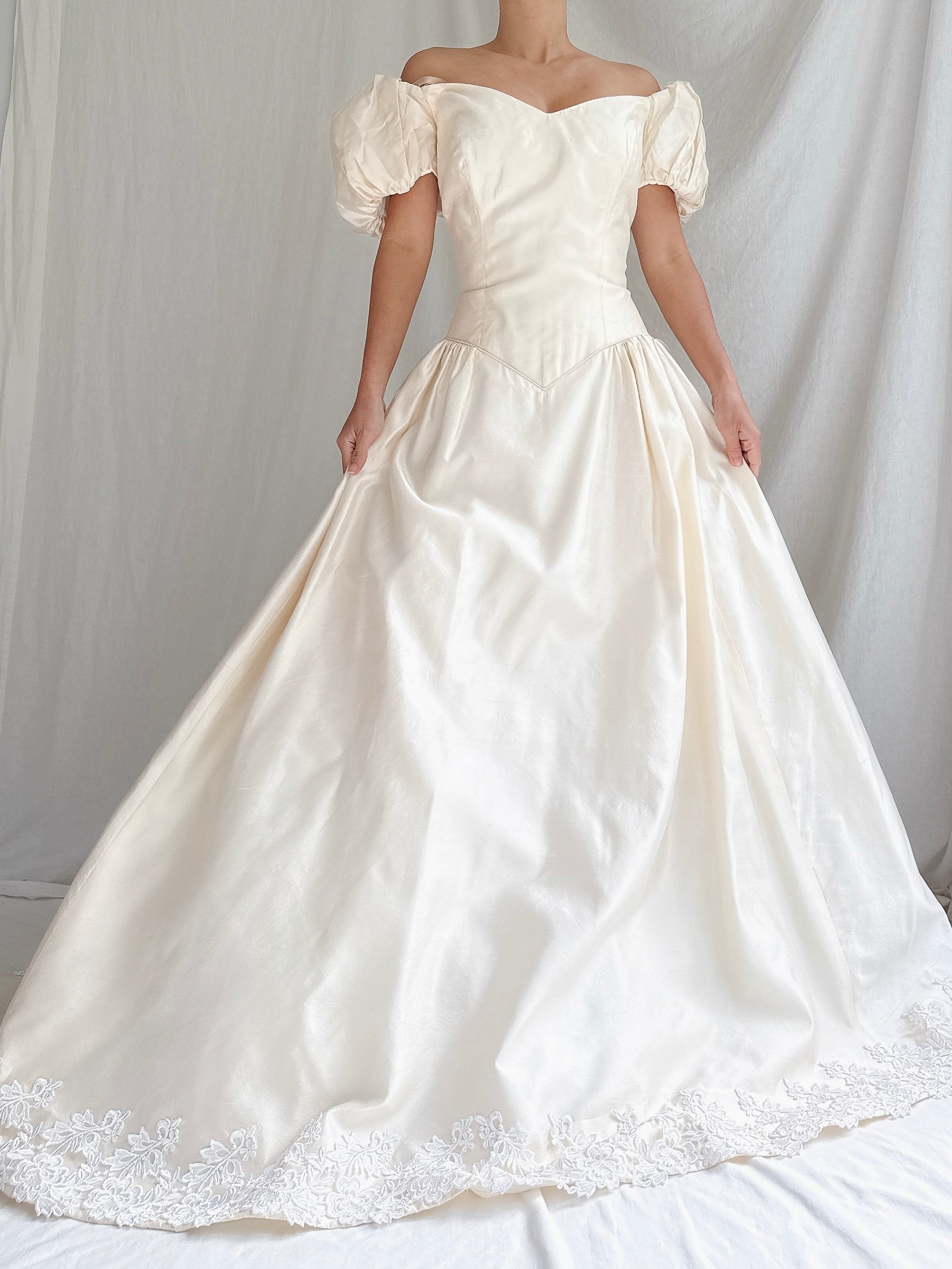 Vintage Silk Puff Sleeves Gown - M